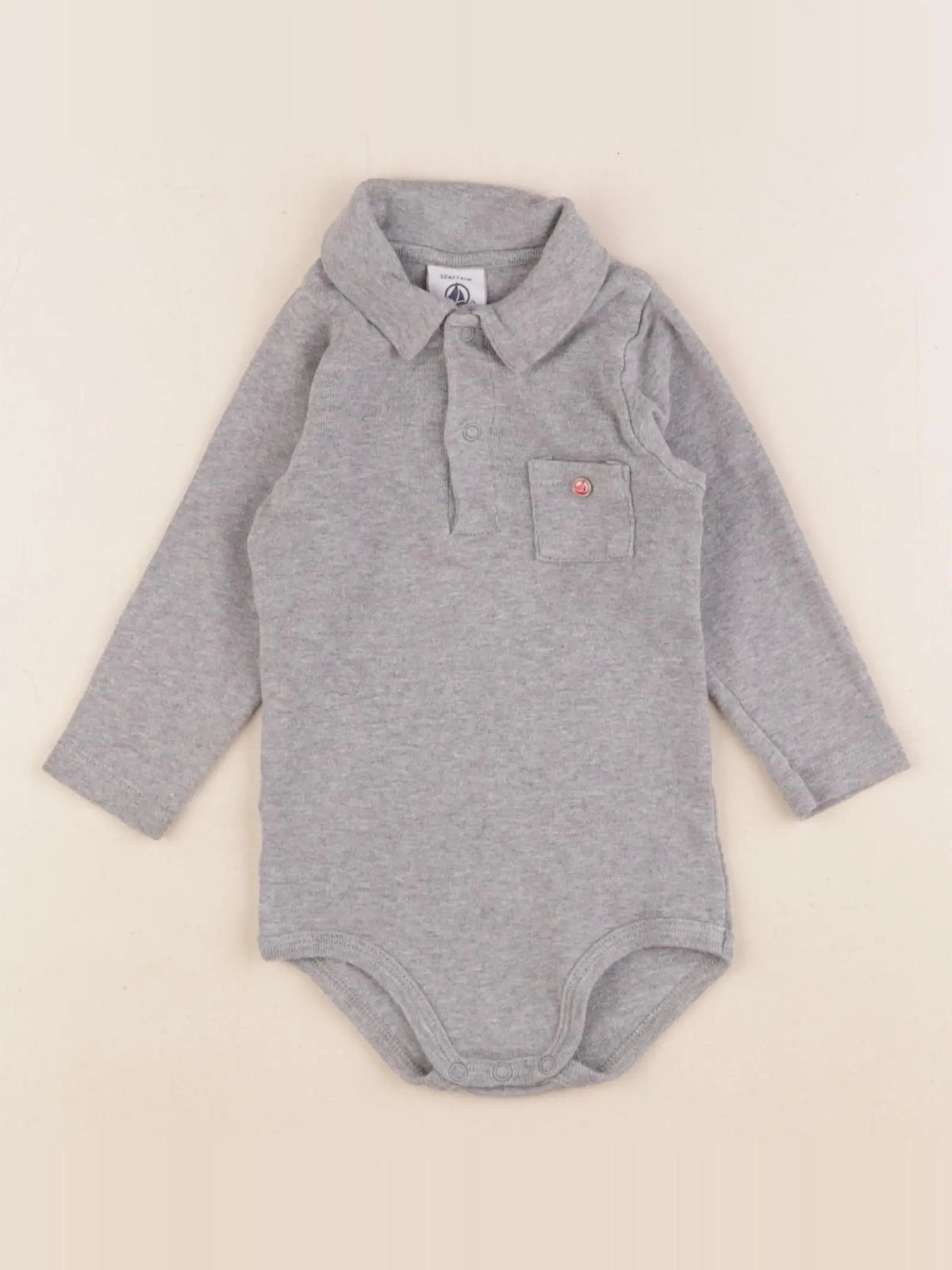 Petit Bateau - body à col gris - 12 mois
