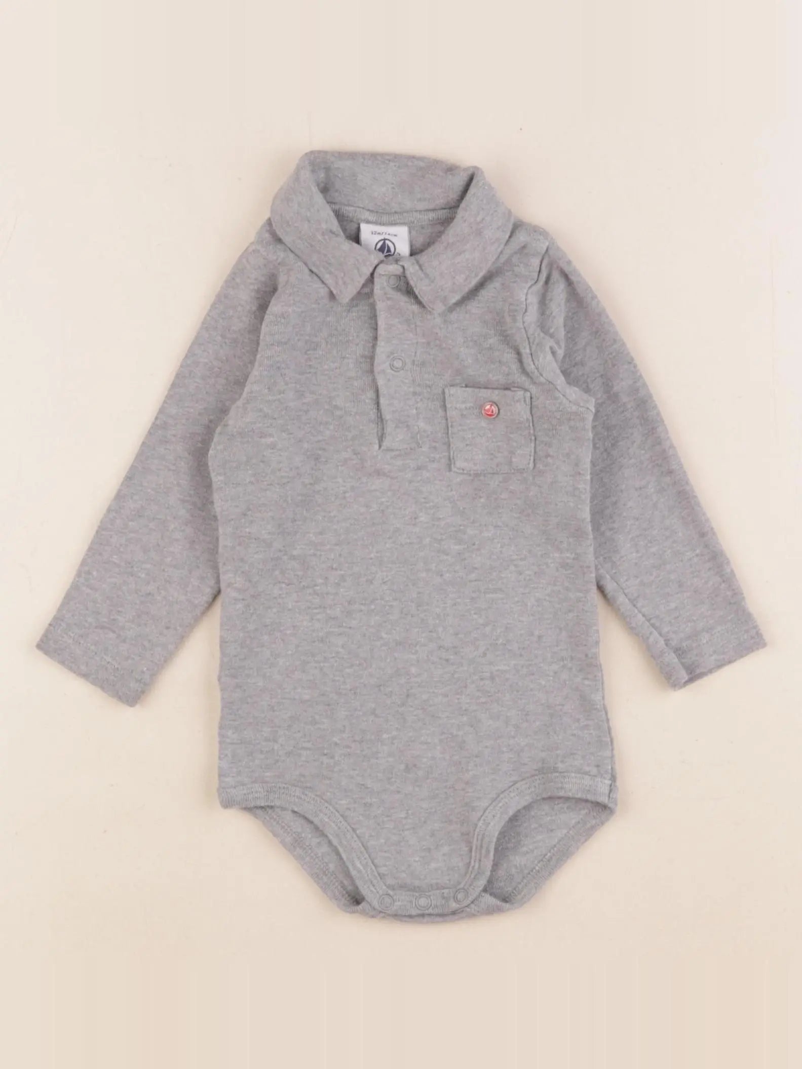 Petit Bateau - body à col gris - 12 mois