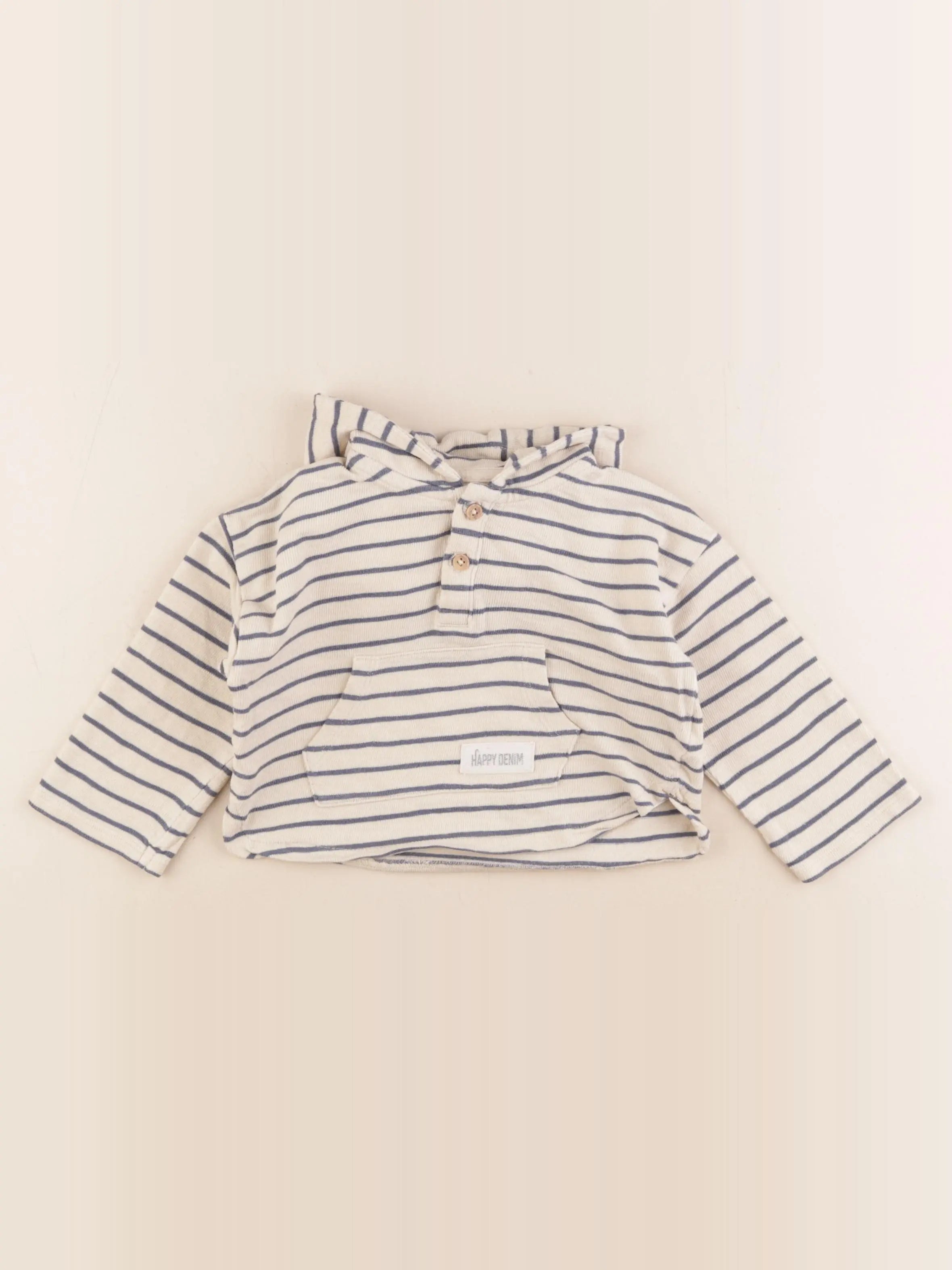 Vertbaudet - sweat beige, bleu - 18 mois