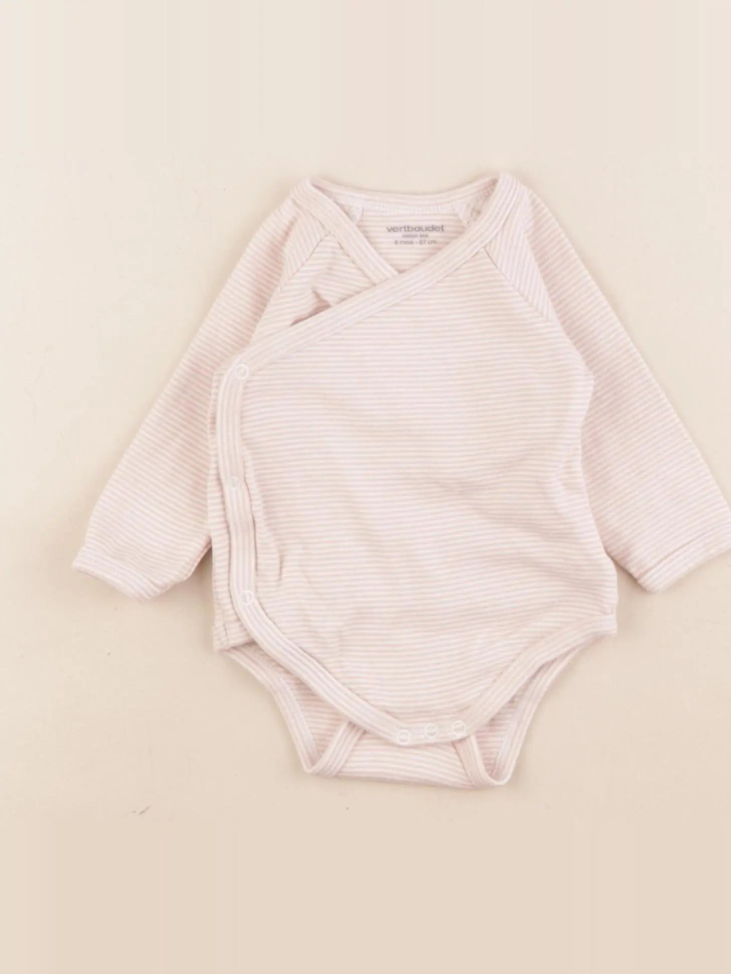 Vertbaudet - body beige, rose - 6 mois