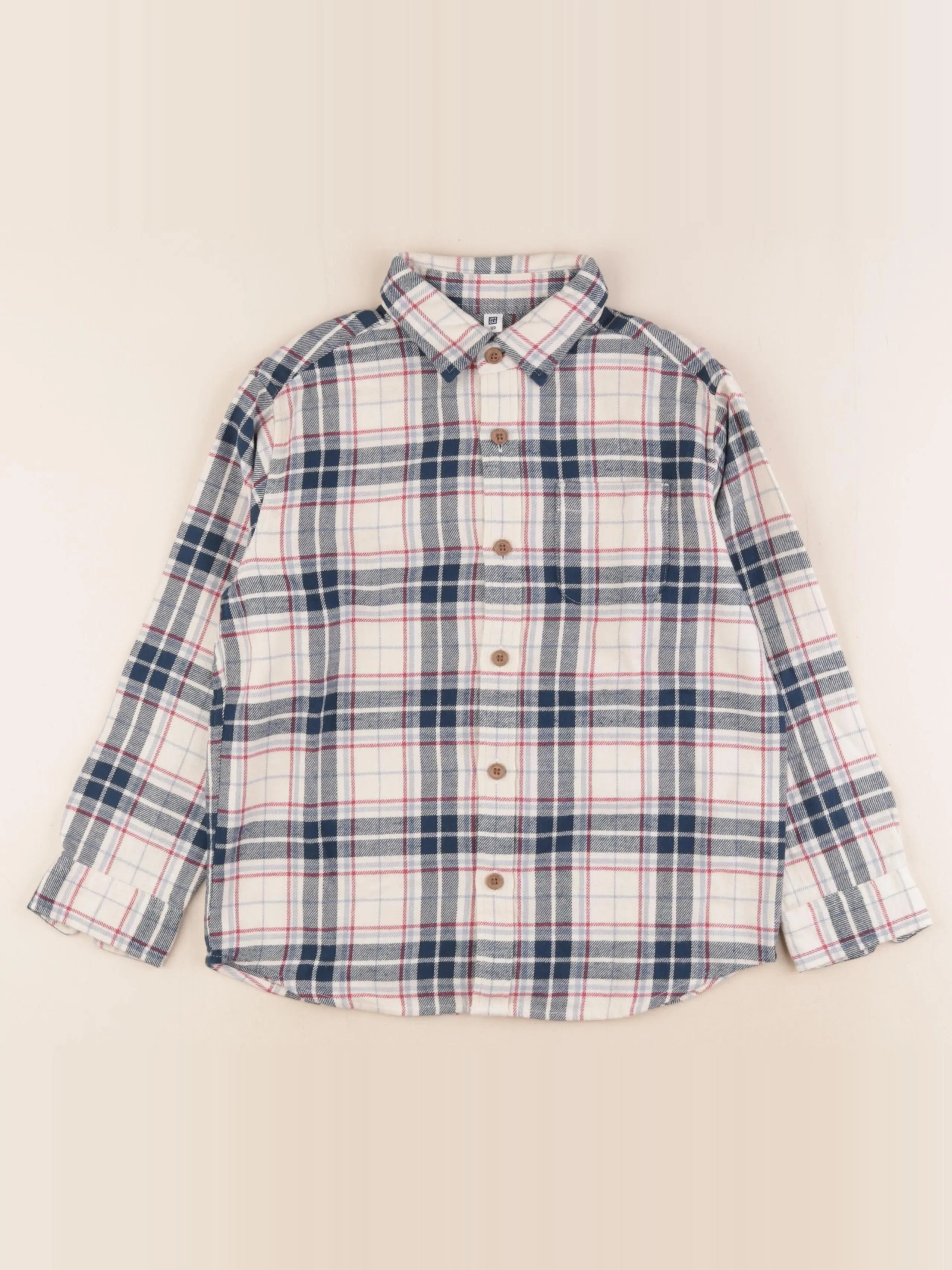 Uniqlo - chemise beige, bleu - 6/7 ans