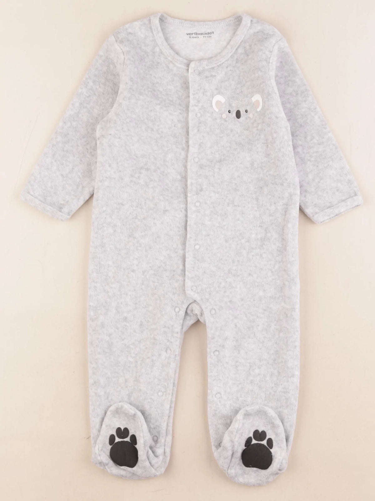 Vertbaudet - pyjama velours gris - 9 mois