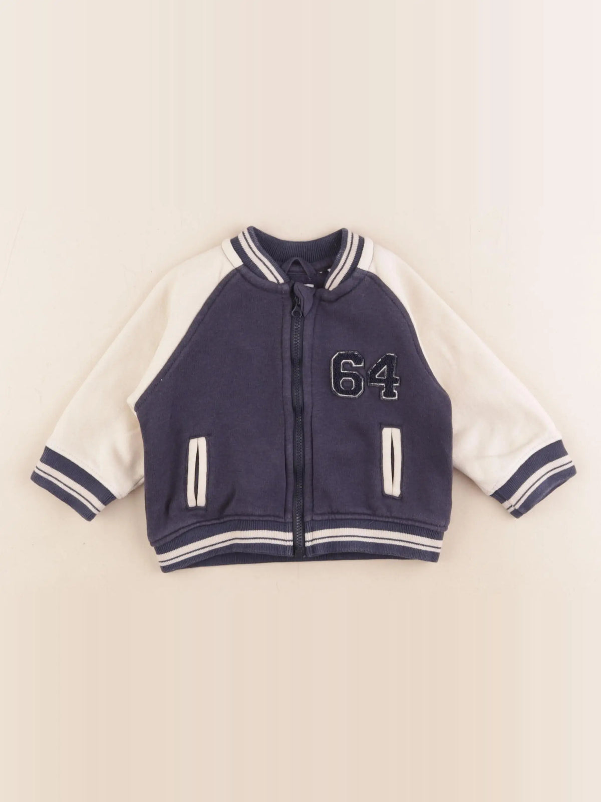 Vertbaudet - sweat bleu, beige - 6 mois
