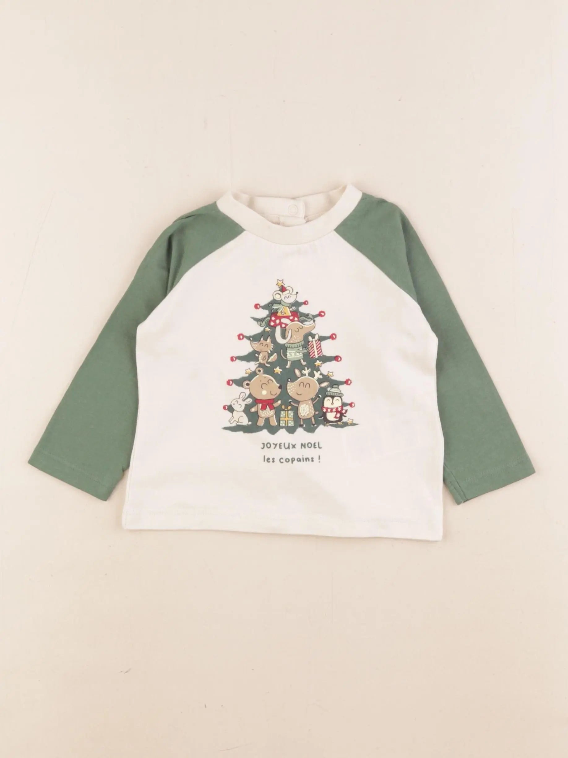 Vertbaudet - tee-shirt beige, vert - 6 mois
