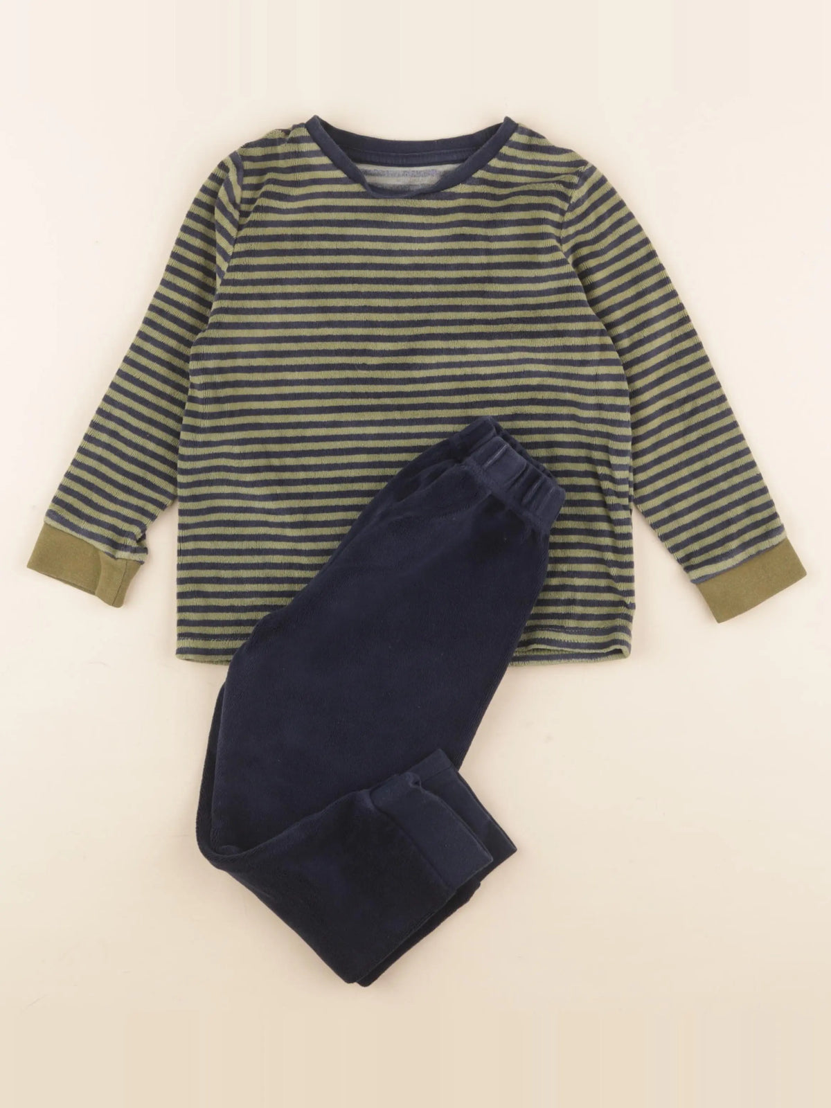Vertbaudet - pyjama velours vert, bleu - 4 ans