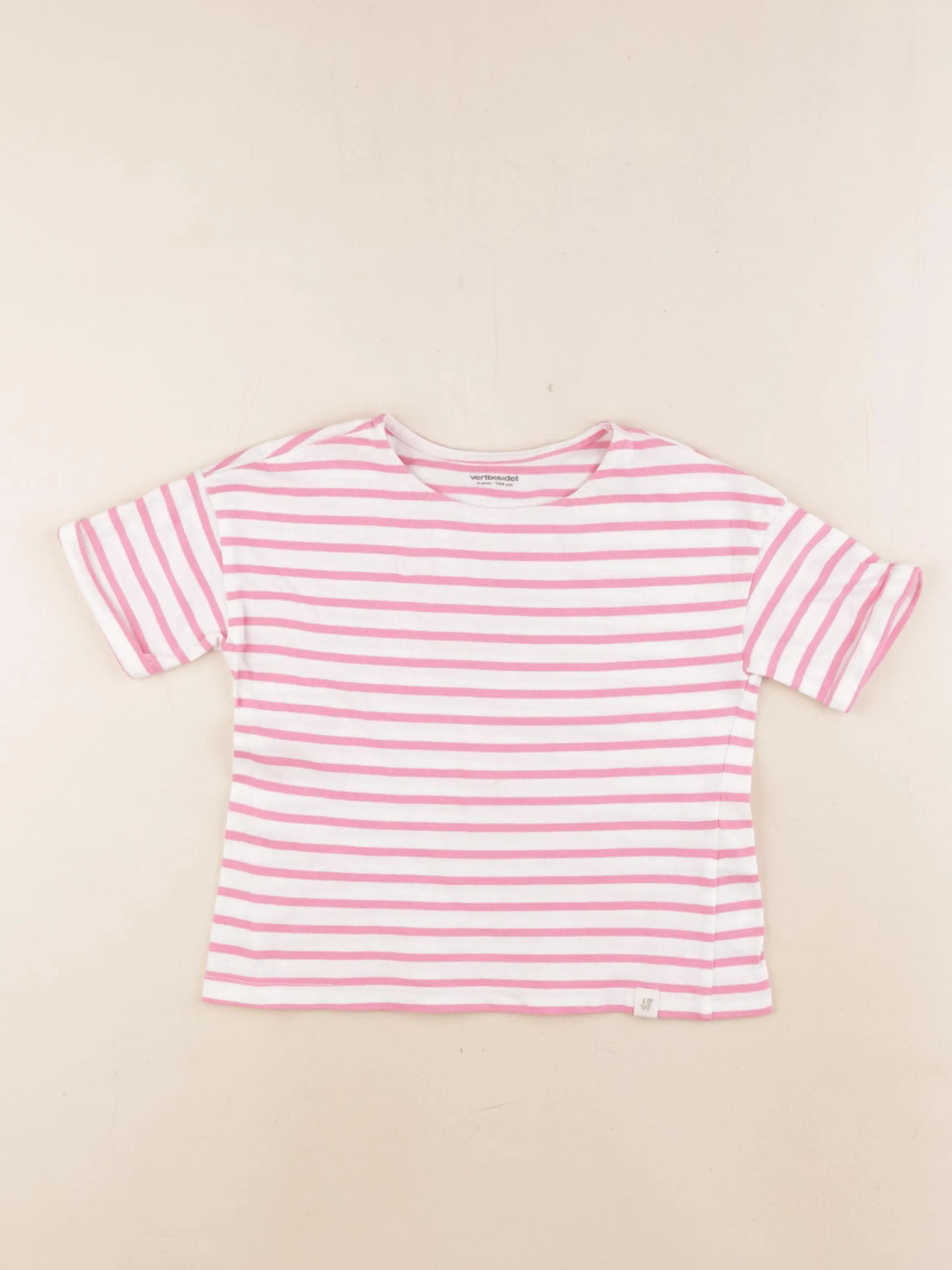 Vertbaudet - tee-shirt blanc, rose - 4 ans