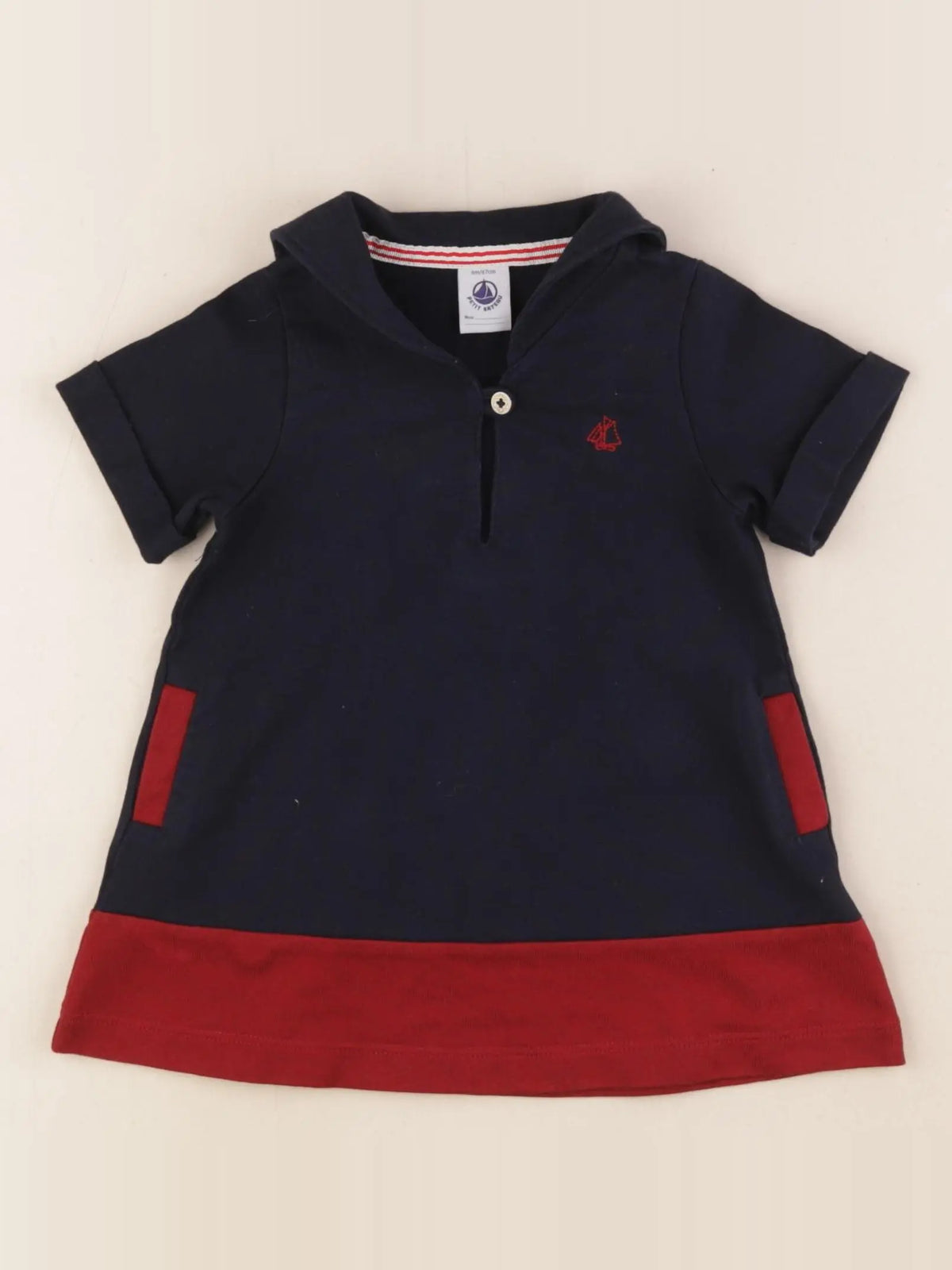 Petit Bateau - robe bleu, rouge - 6 mois