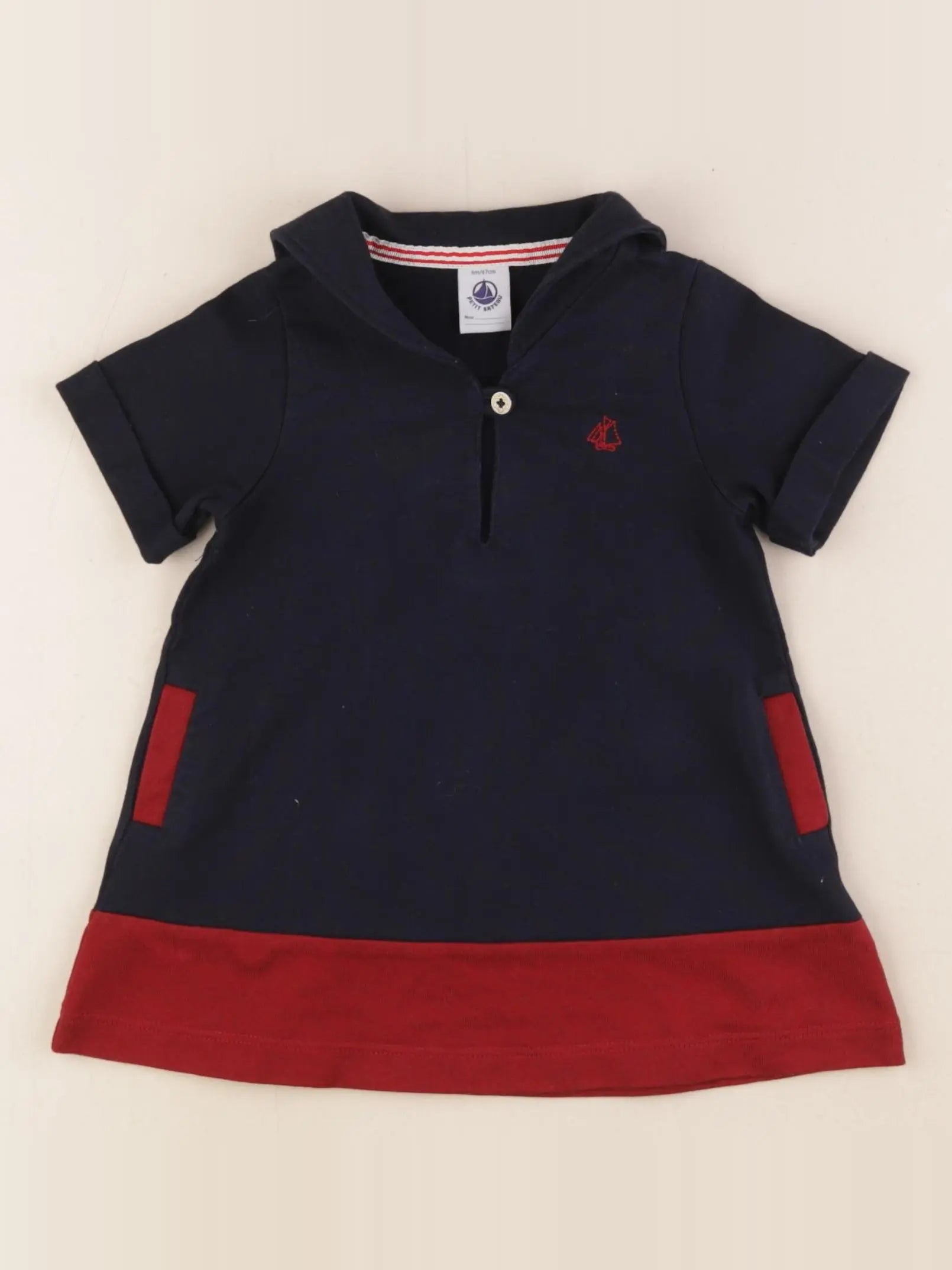 Petit Bateau - robe bleu, rouge - 6 mois