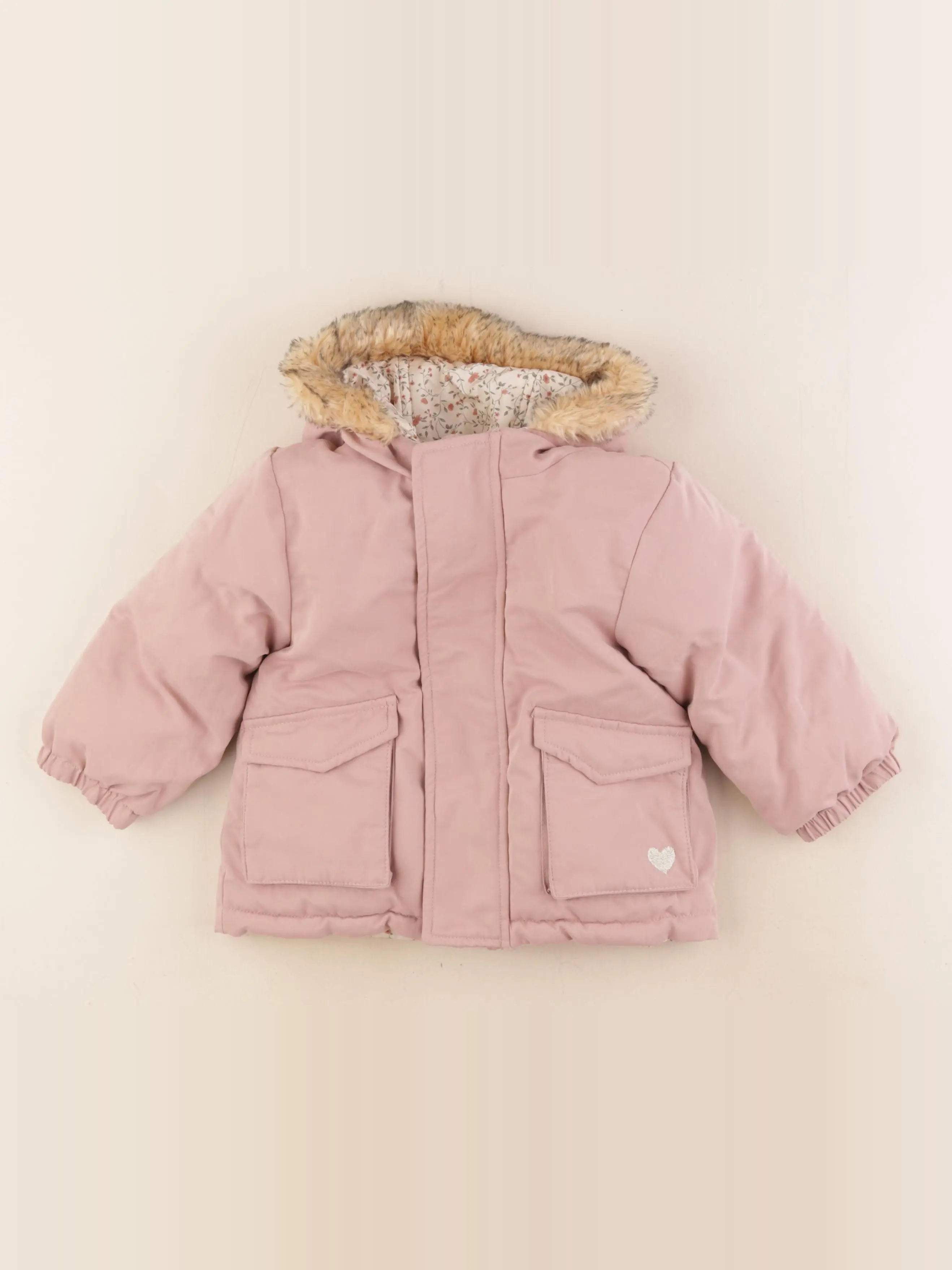 Vertbaudet - parka réversible rose, beige - 2 ans