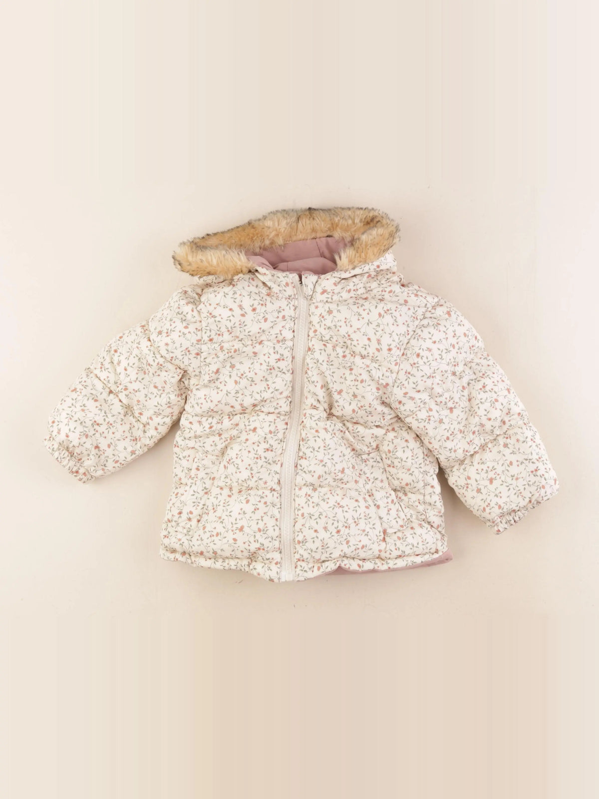 Vertbaudet - parka réversible rose, beige - 2 ans