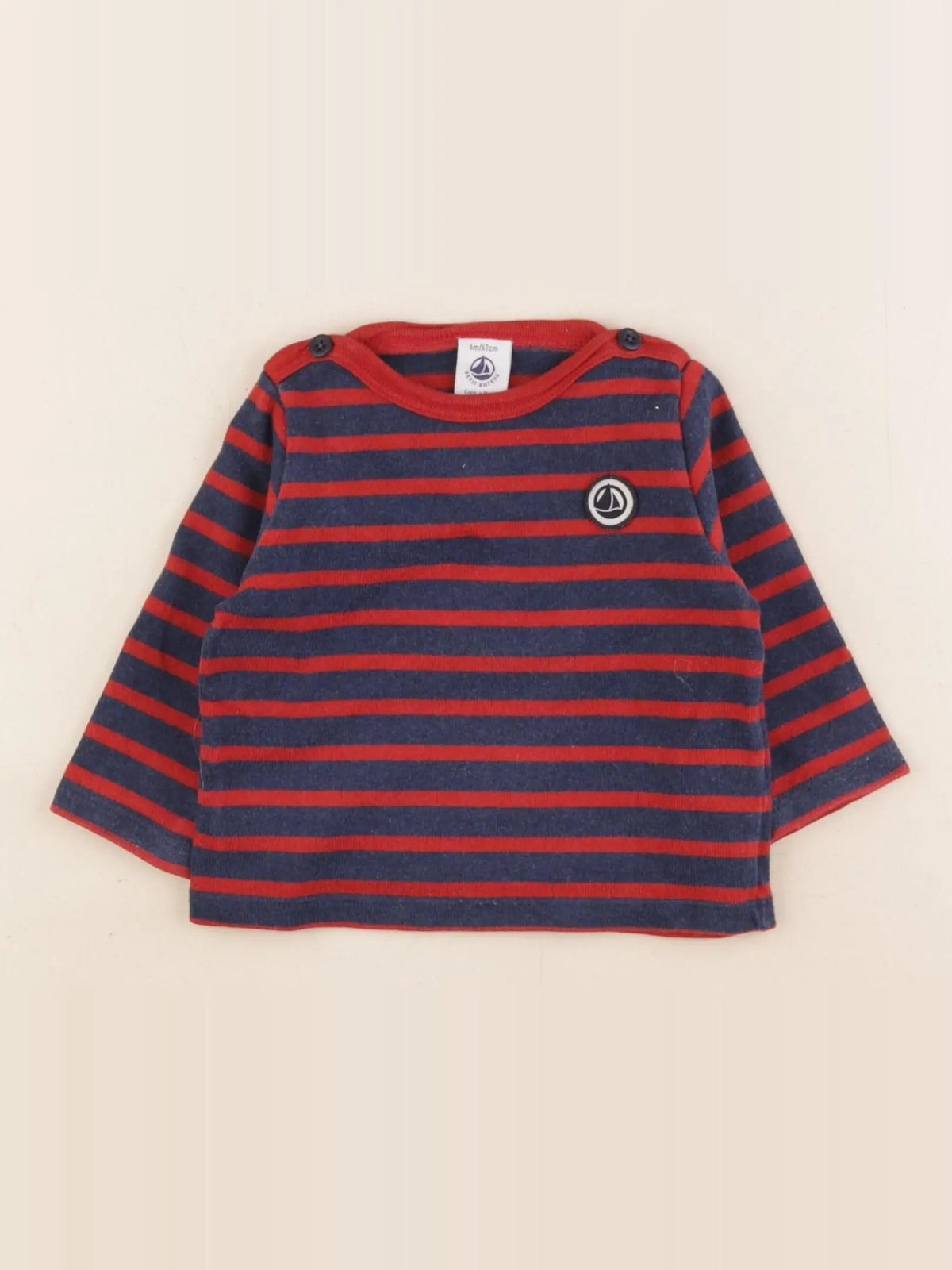 Petit Bateau - tee-shirt bleu, rouge - 6 mois