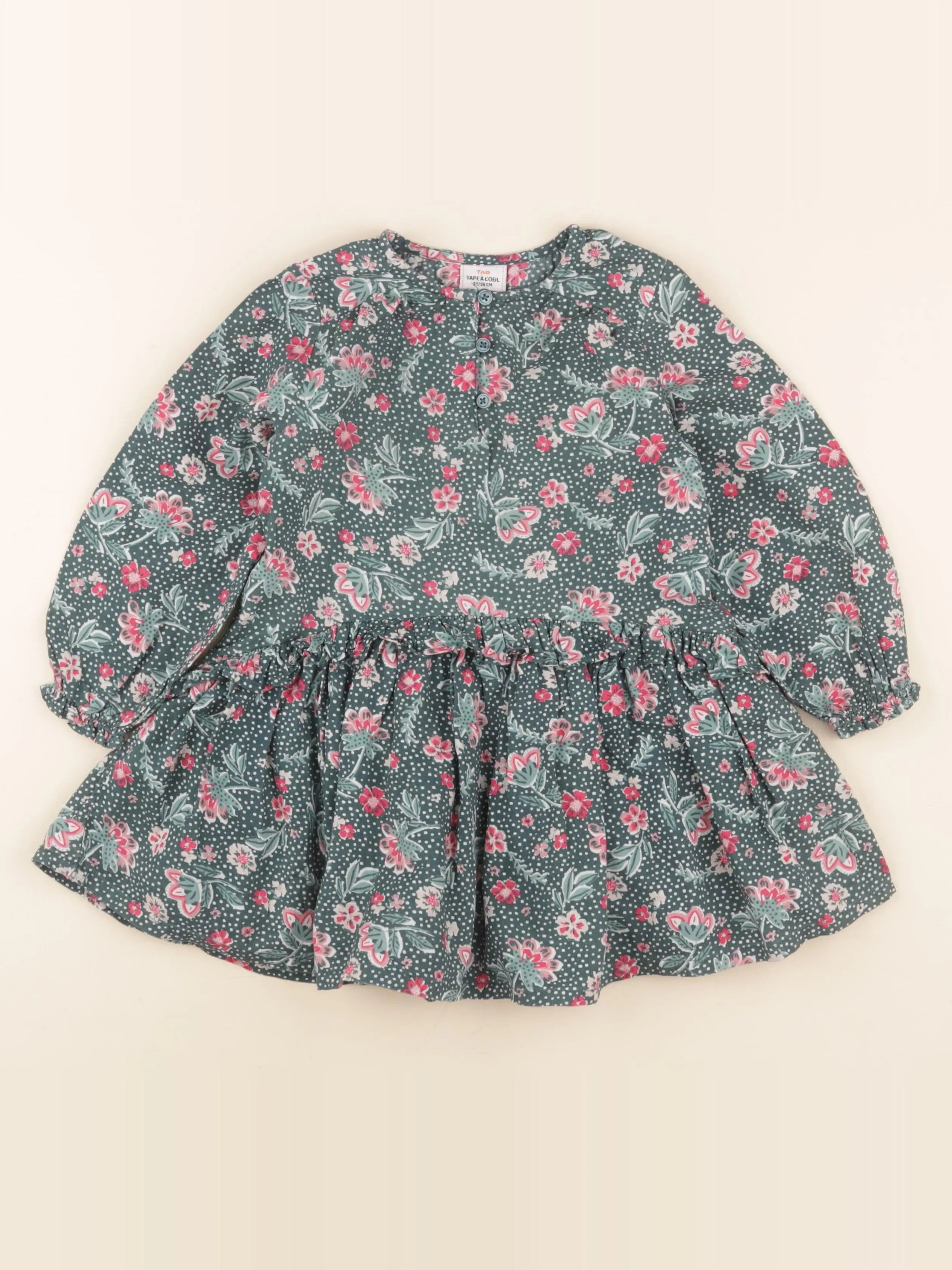 Tape à l'oeil - robe vert, rose - 3 ans