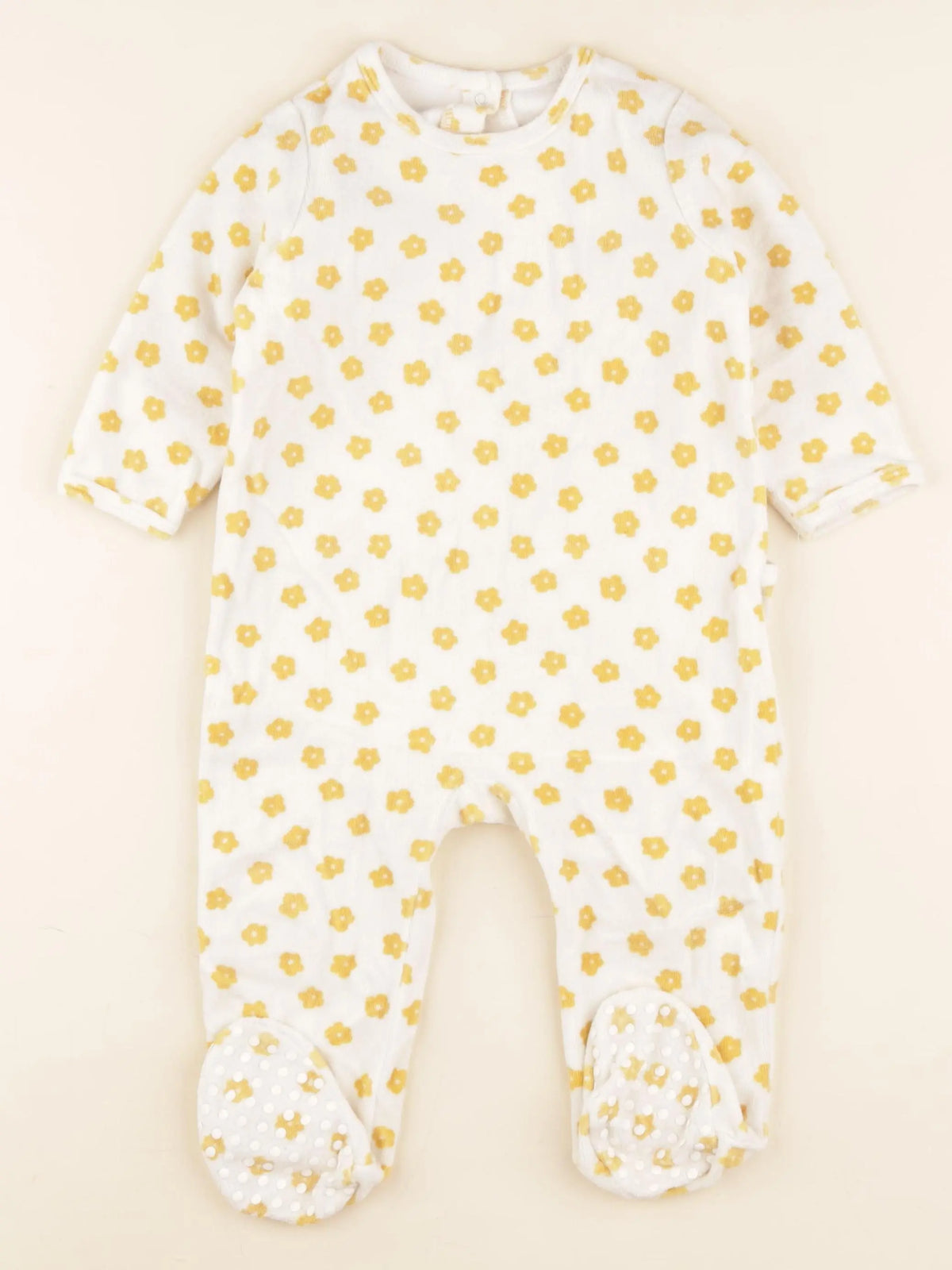 Vertbaudet - pyjama velours beige, jaune - 18 mois