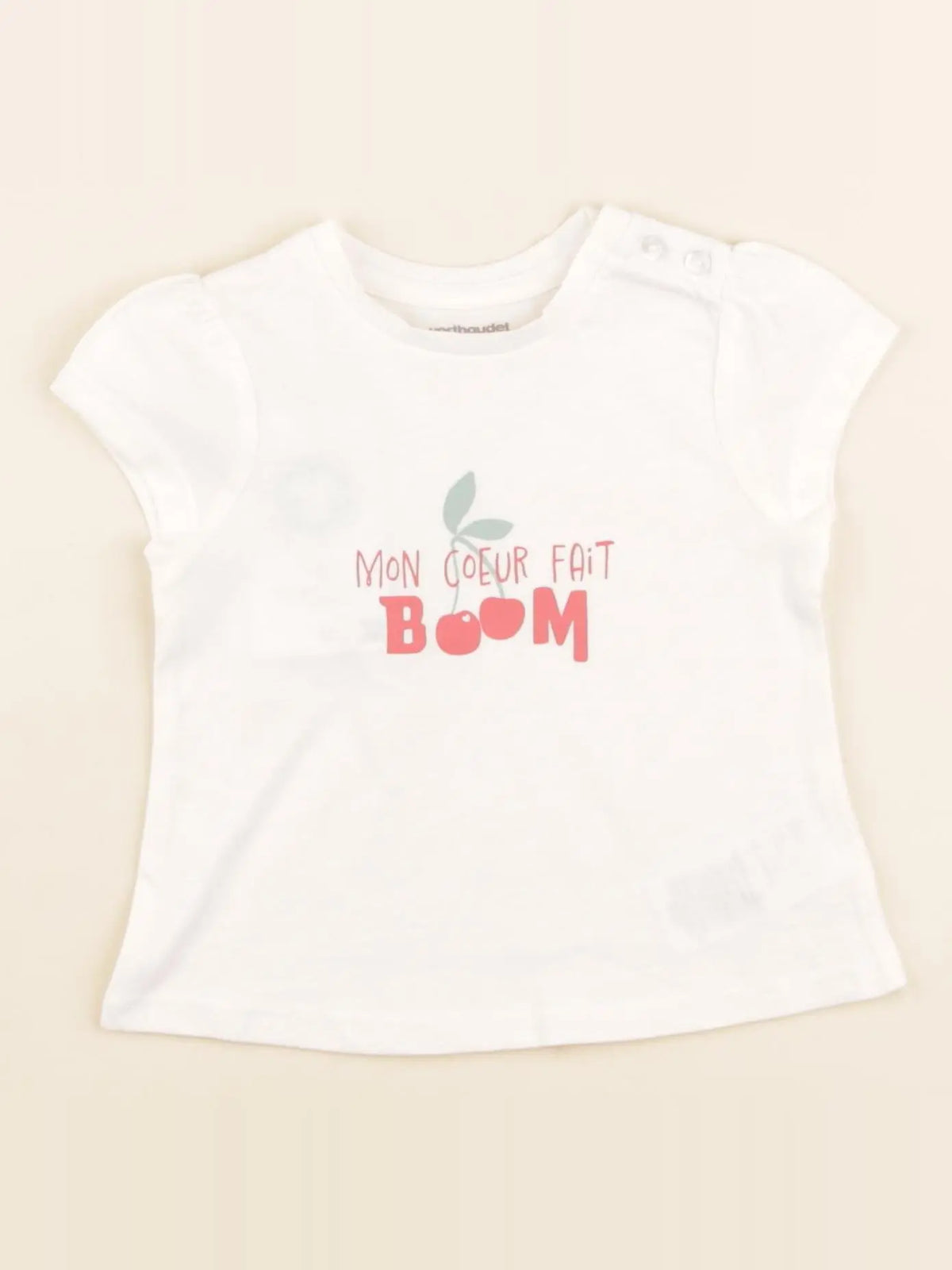 Vertbaudet - tee-shirt beige, rouge - 6 mois