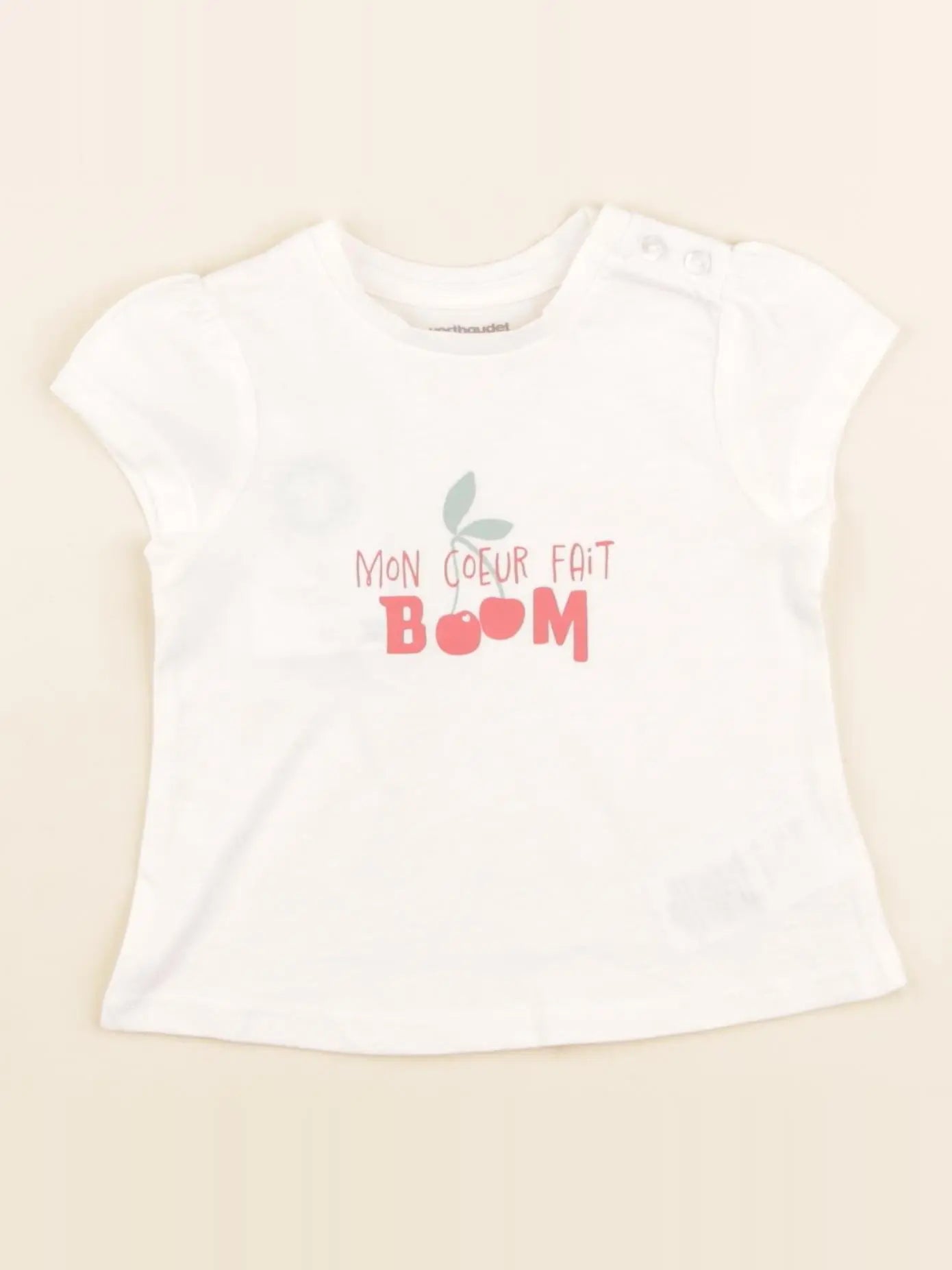 Vertbaudet - tee-shirt beige, rouge - 6 mois