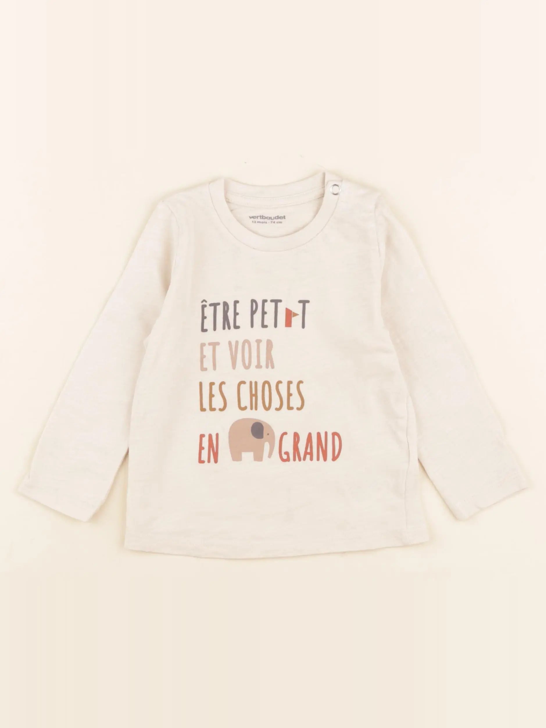 Vertbaudet - tee-shirt beige - 12 mois