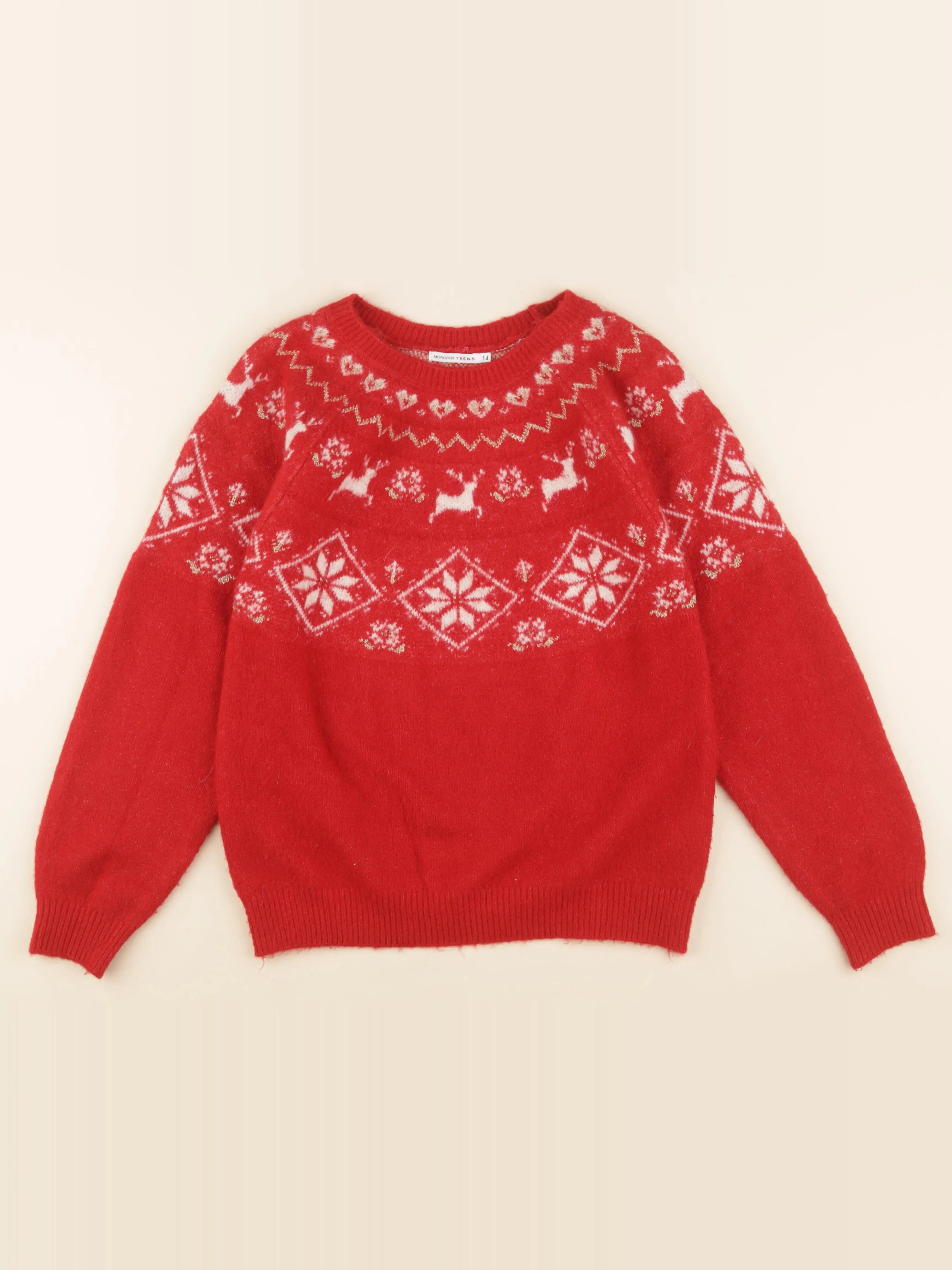 Monoprix - pull rouge - 14 ans
