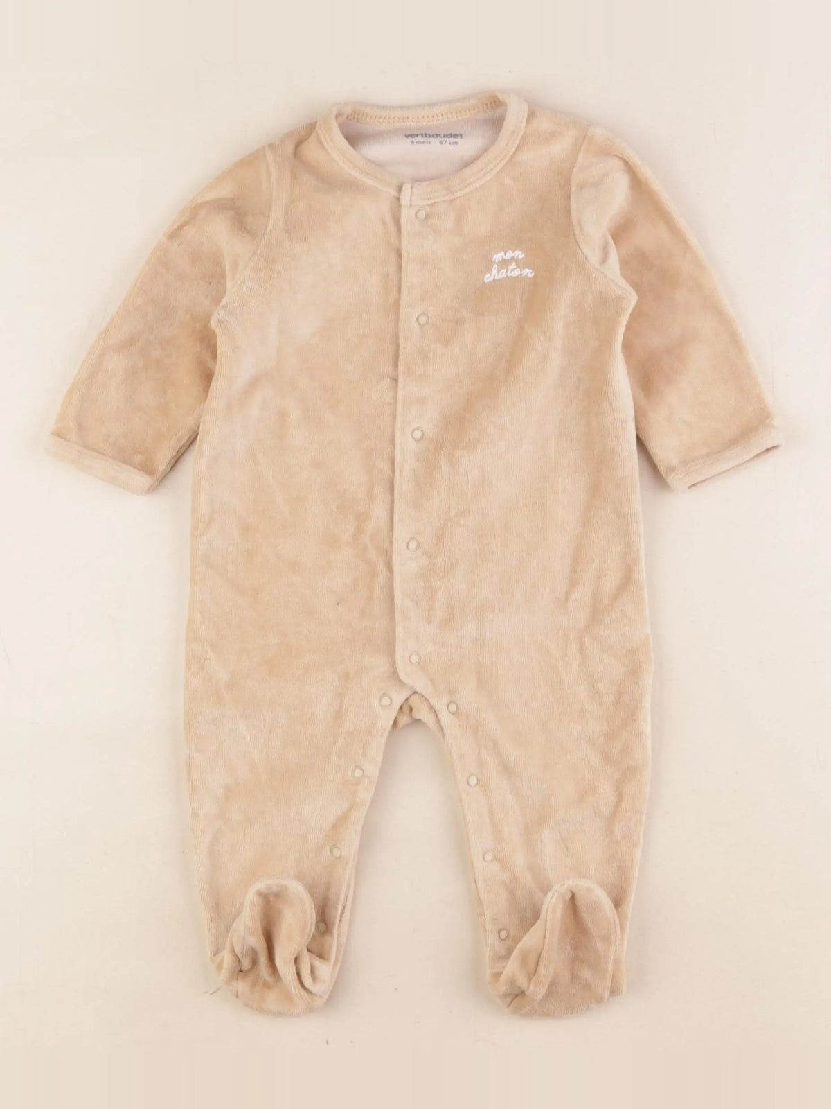 Vertbaudet - pyjama velours beige - 6 mois