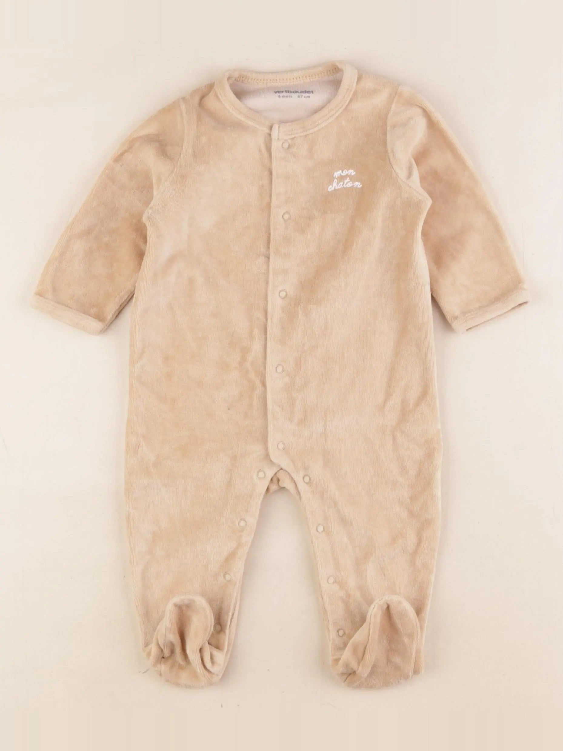 Vertbaudet - pyjama velours beige - 6 mois
