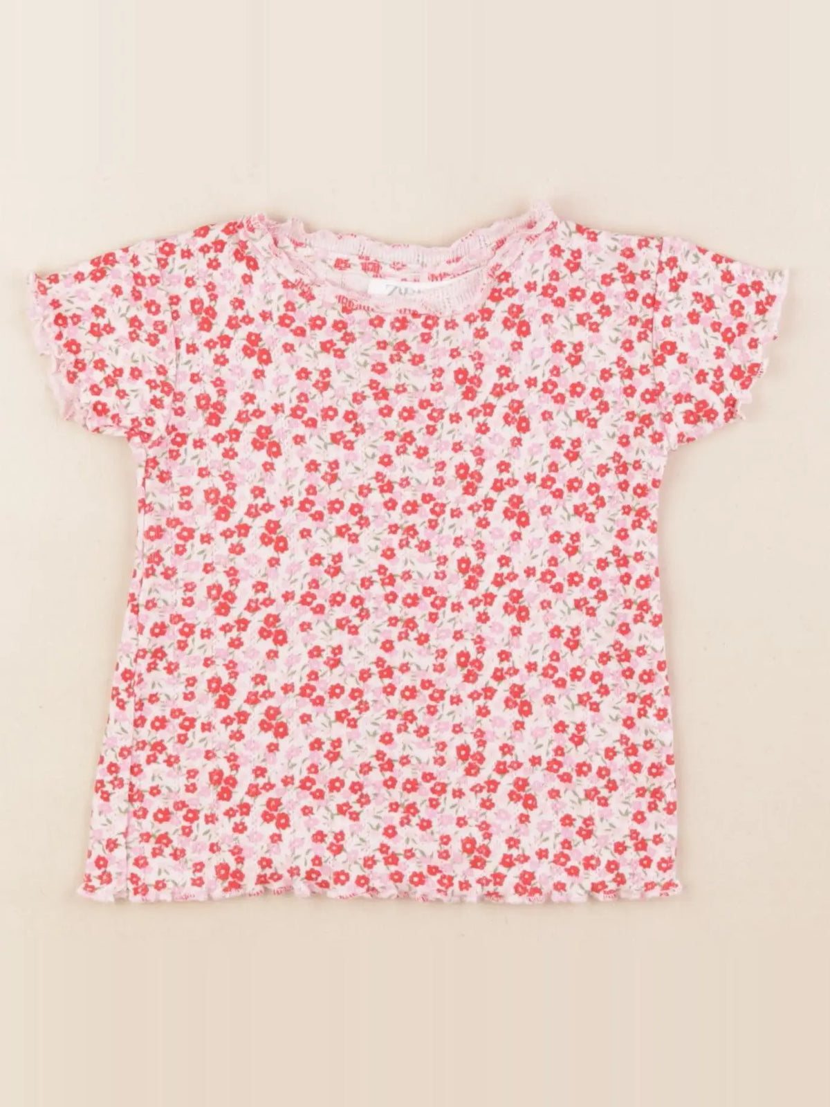 Zara - tee-shirt rose, rouge - 3/6 mois