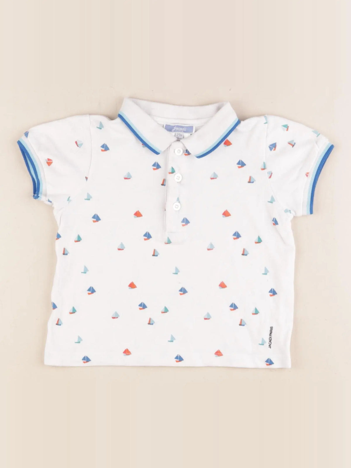 Jacadi - polo blanc, bleu - 24 mois