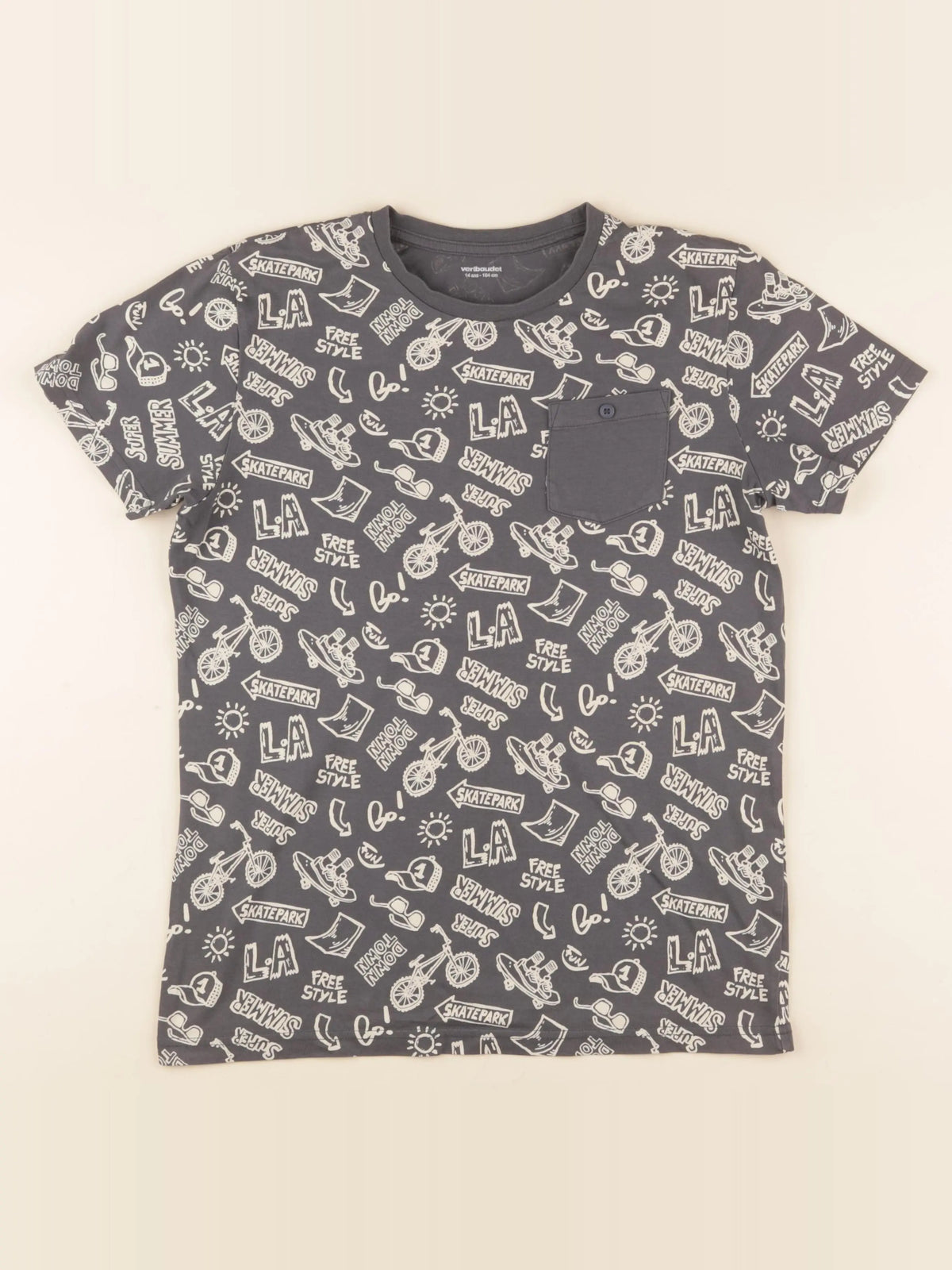 Vertbaudet - tee-shirt gris, blanc - 14 ans