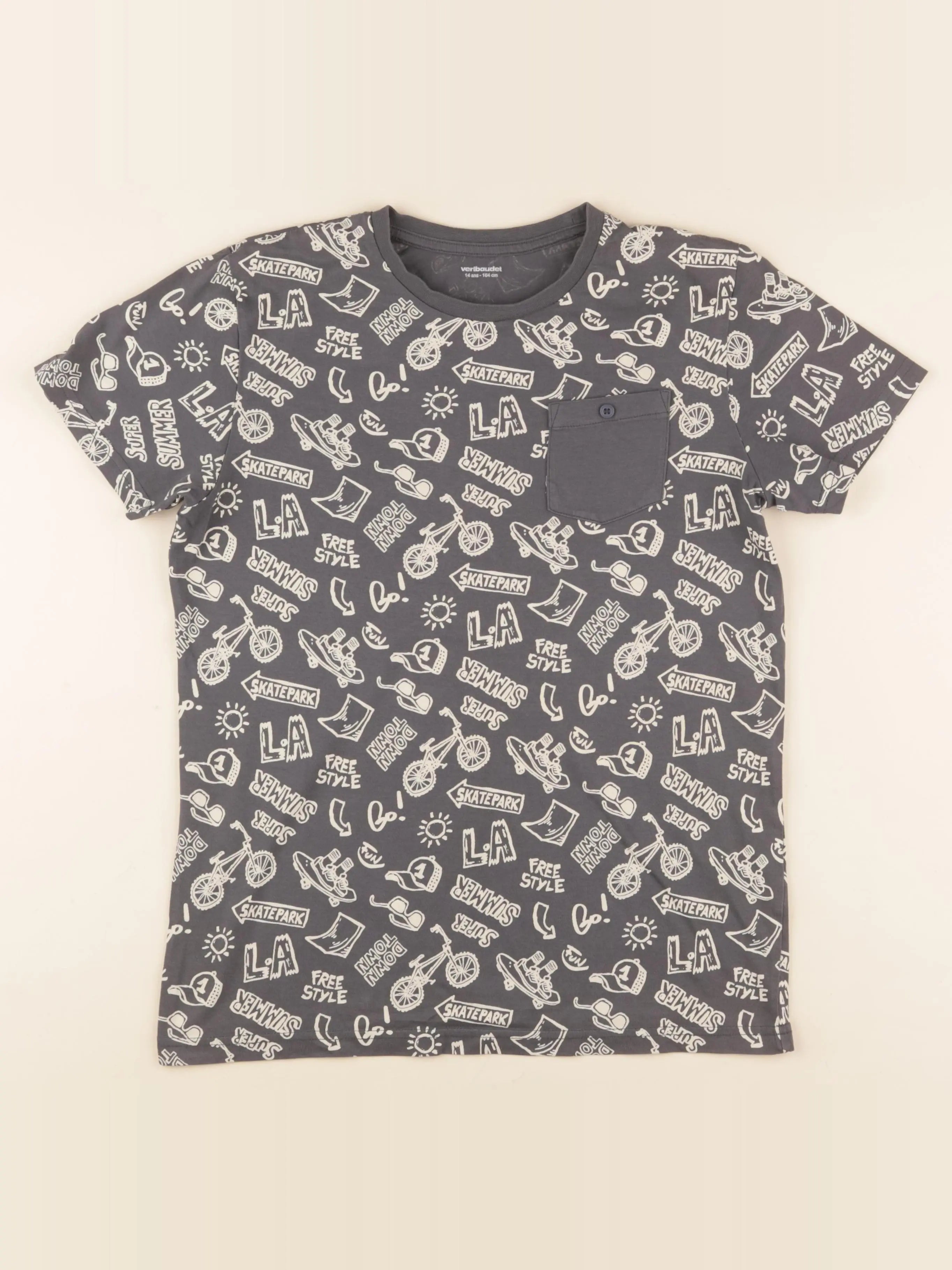 Vertbaudet - tee-shirt gris, blanc - 14 ans