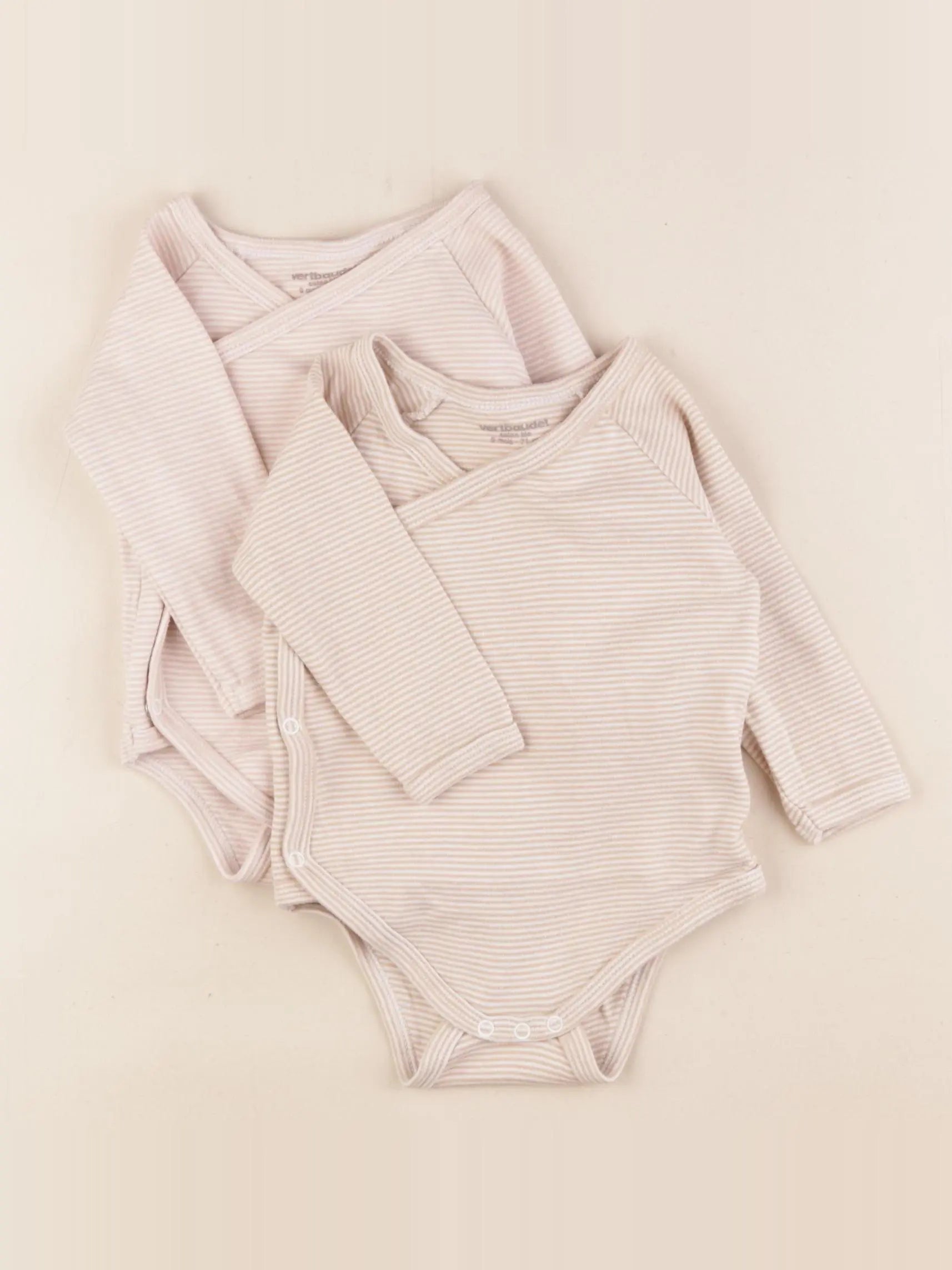 Vertbaudet - lot de 2 bodies en coton velours beige, rose - 9 mois