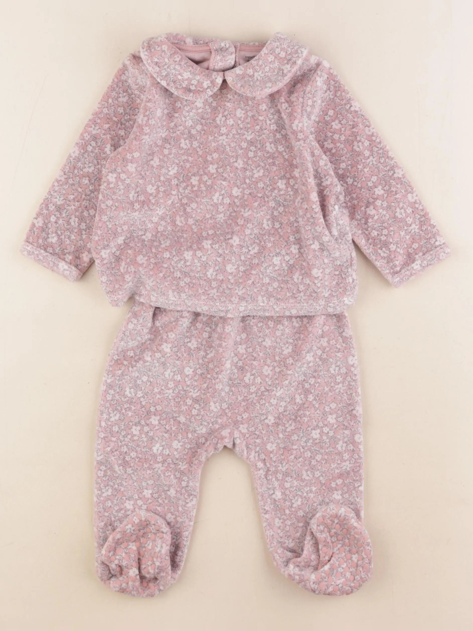 Vertbaudet - pyjama velours rose - 9 mois