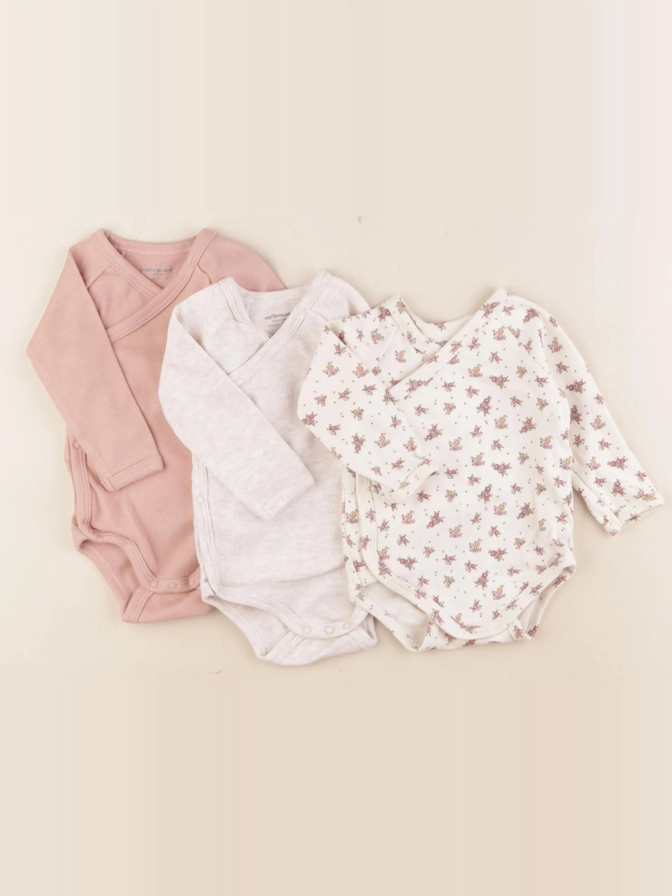 Vertbaudet - lot de 3 bodies en coton multicolore - 6 mois