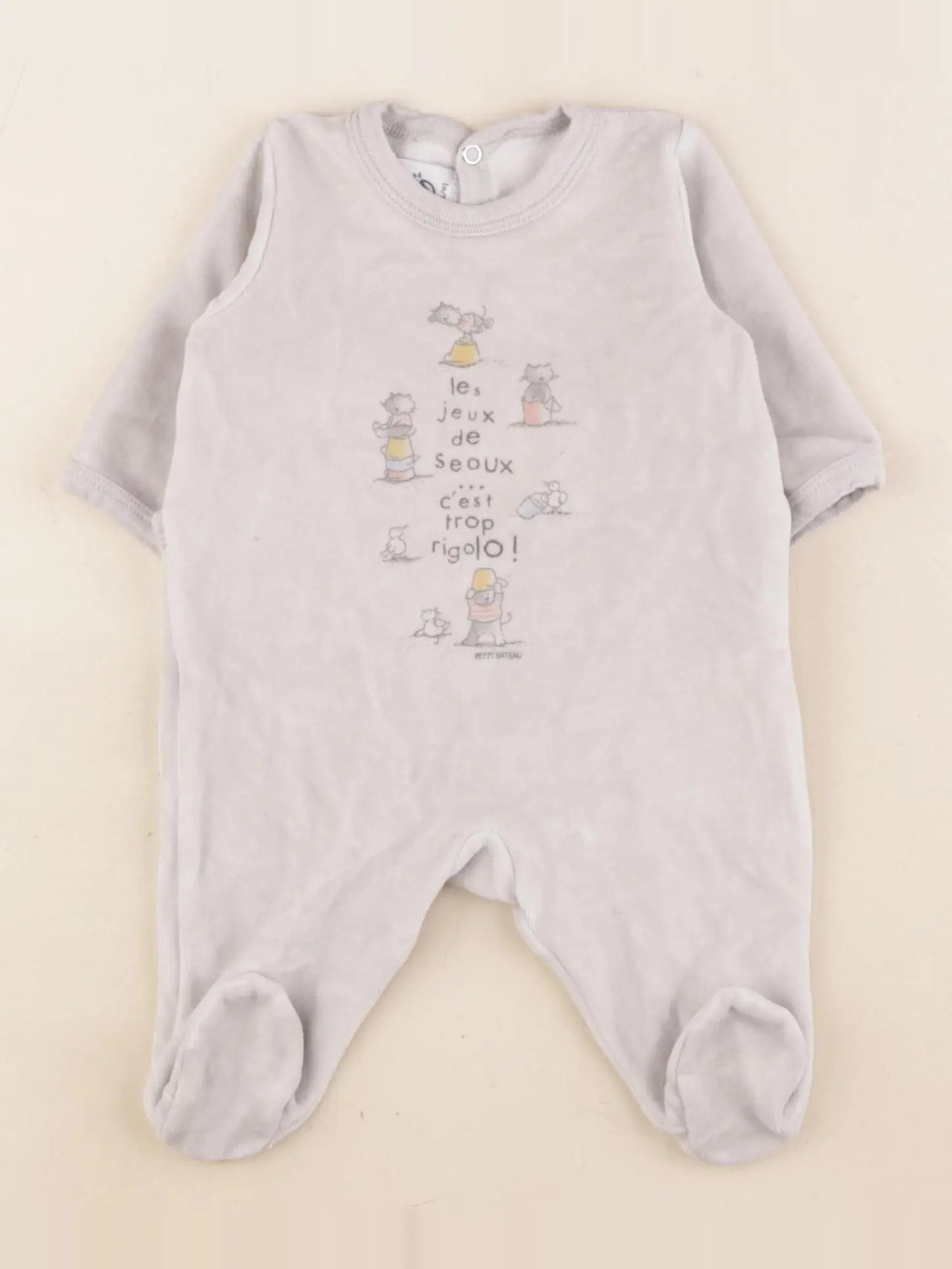 Petit Bateau - pyjama velours gris - 1 mois