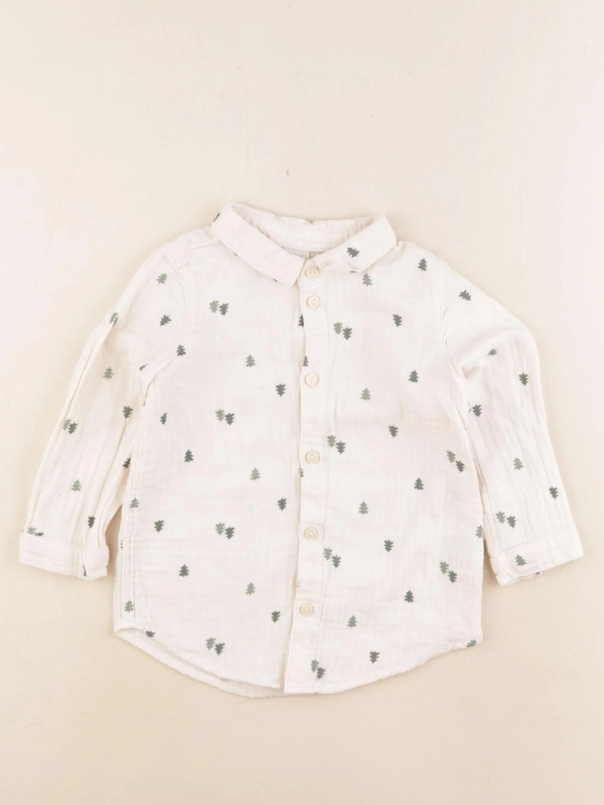 H&M - chemise beige, vert - 12/18 mois