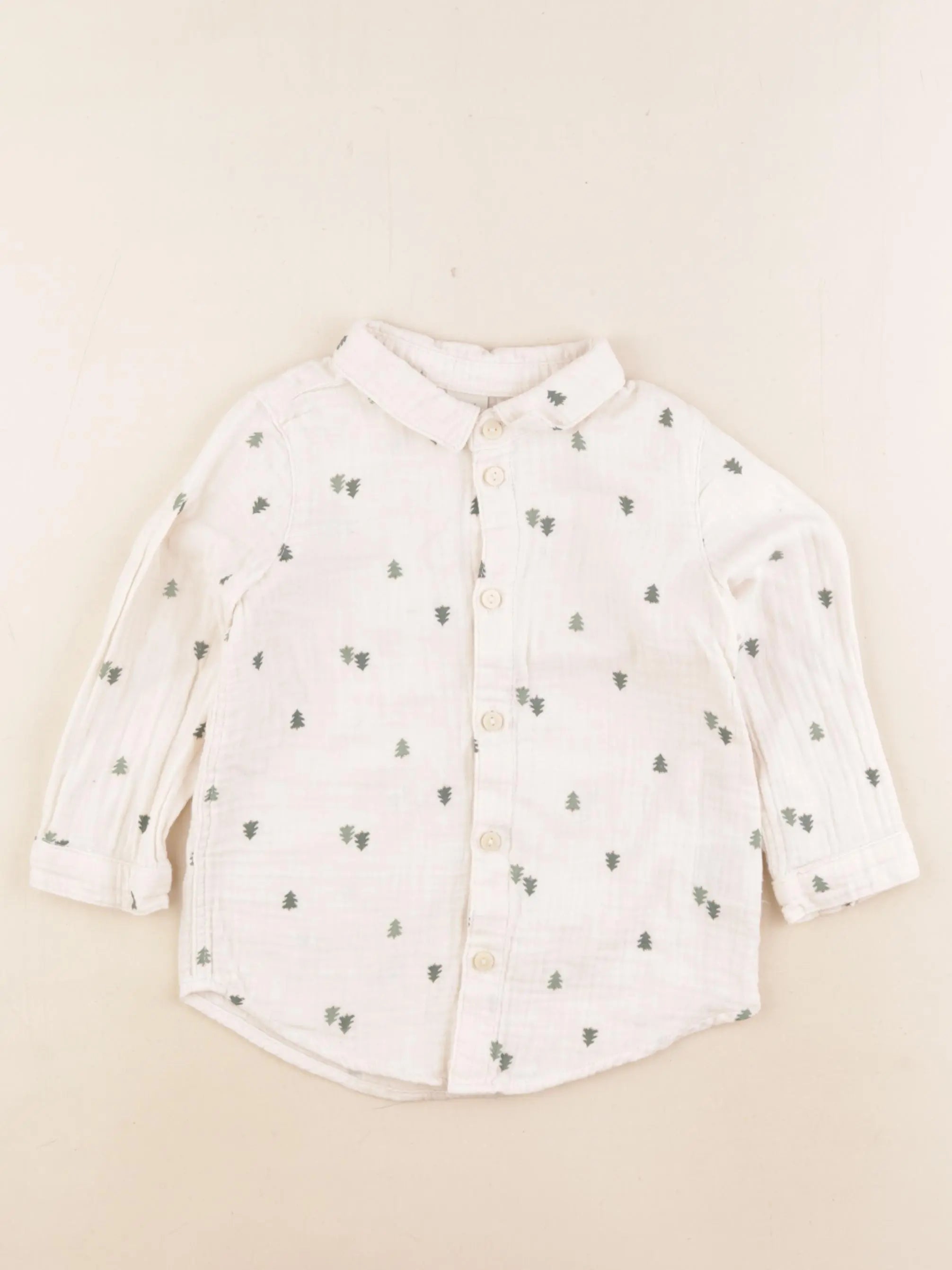 H&M - chemise beige, vert - 12/18 mois