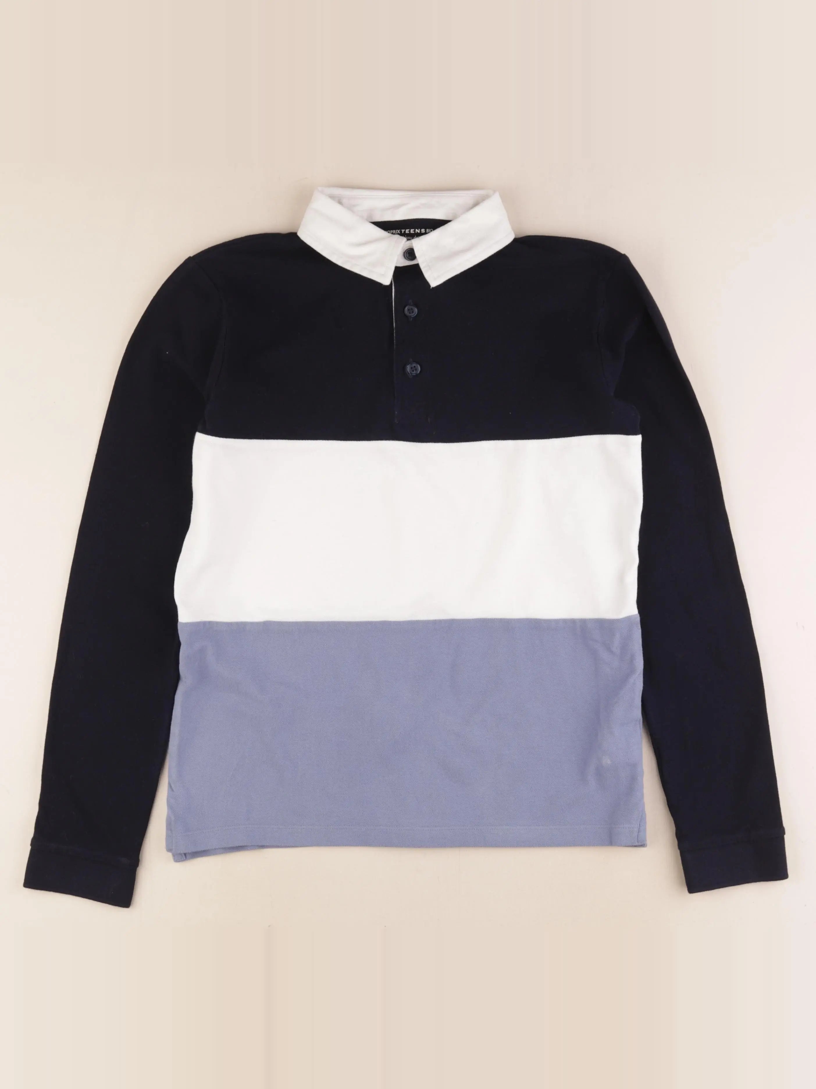 Monoprix - polo bleu, blanc - 14 ans