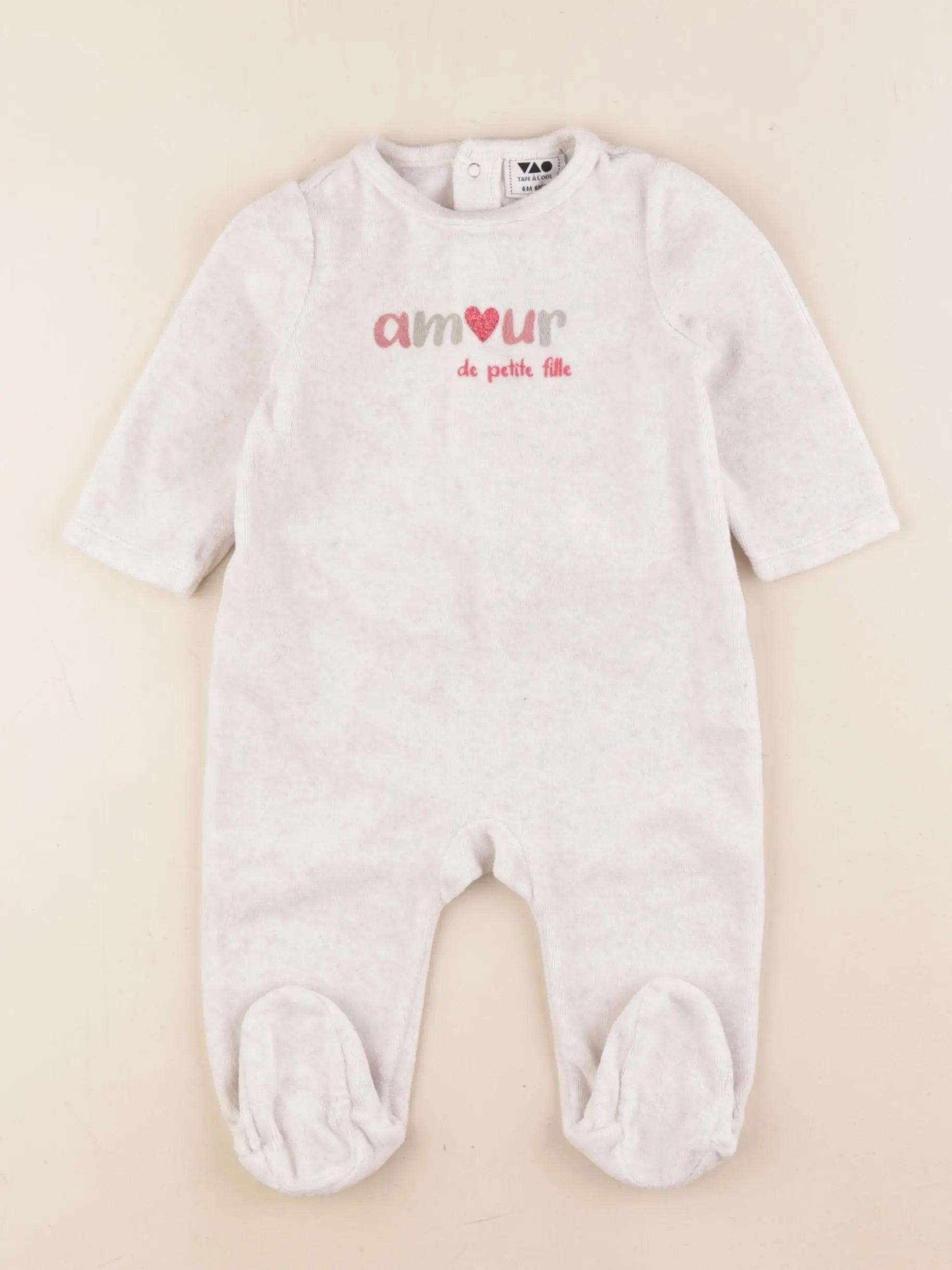 Tape à l'oeil - pyjama velours marron, rose - 6 mois