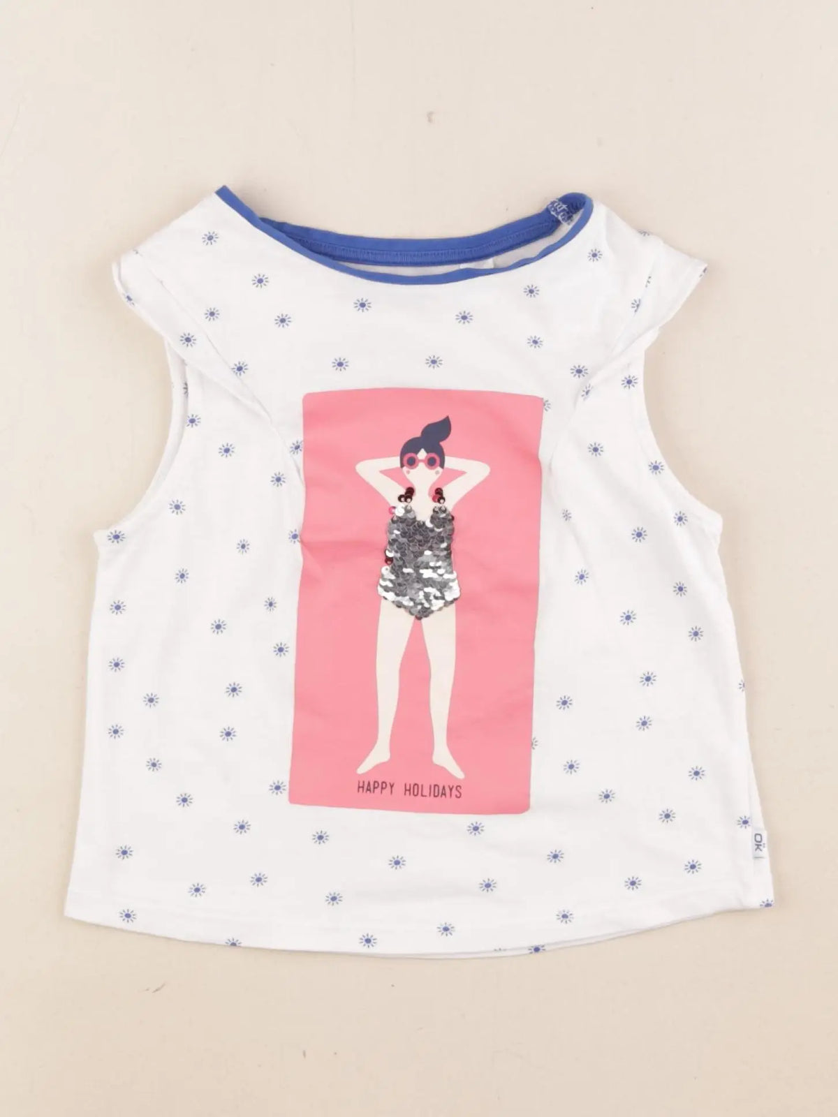 Okaidi - tee-shirt blanc, bleu - 5 ans