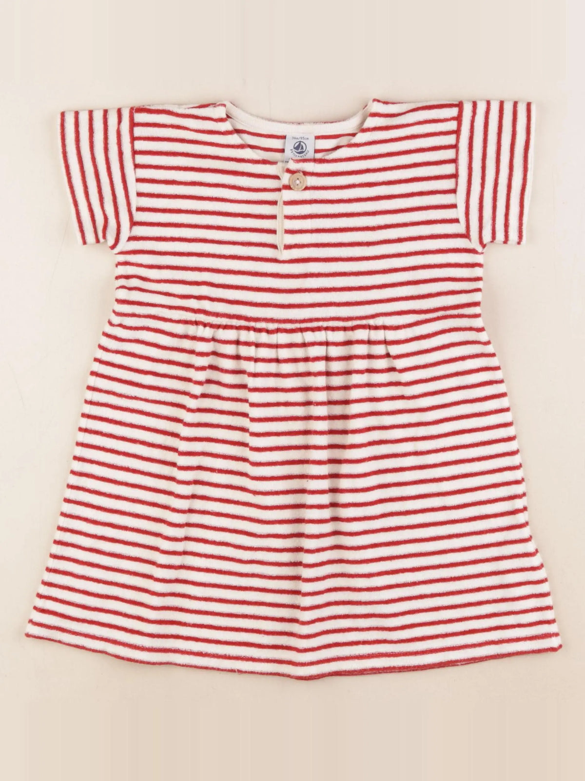 Petit Bateau - robe rouge, blanc - 36 mois