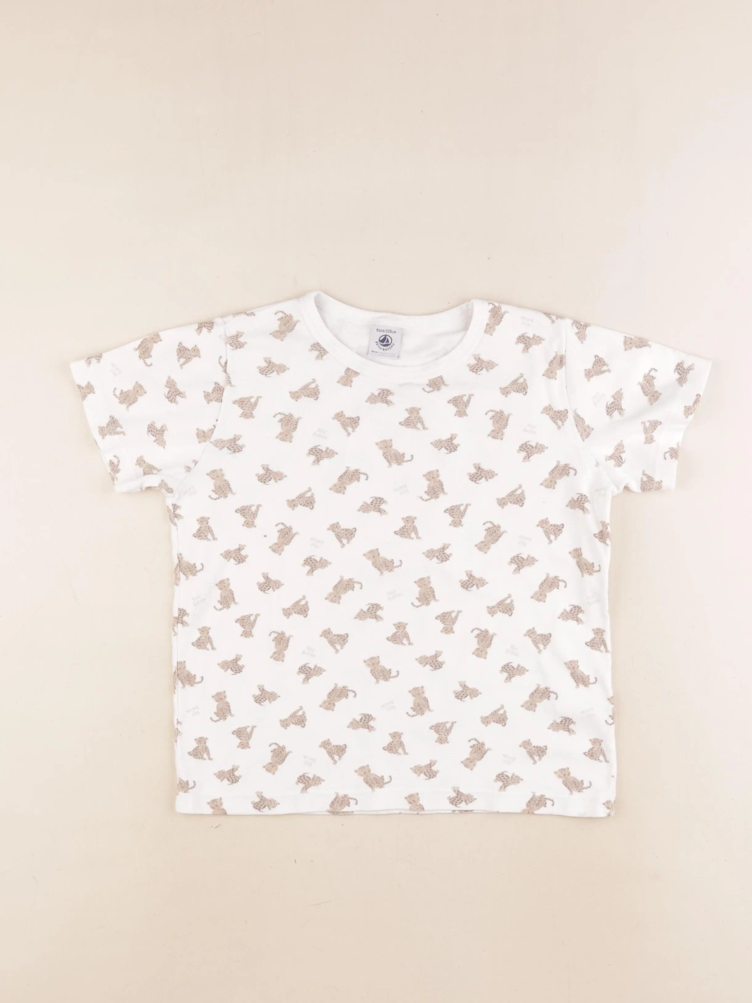 Petit Bateau - maillot de corps blanc, marron - 8 ans