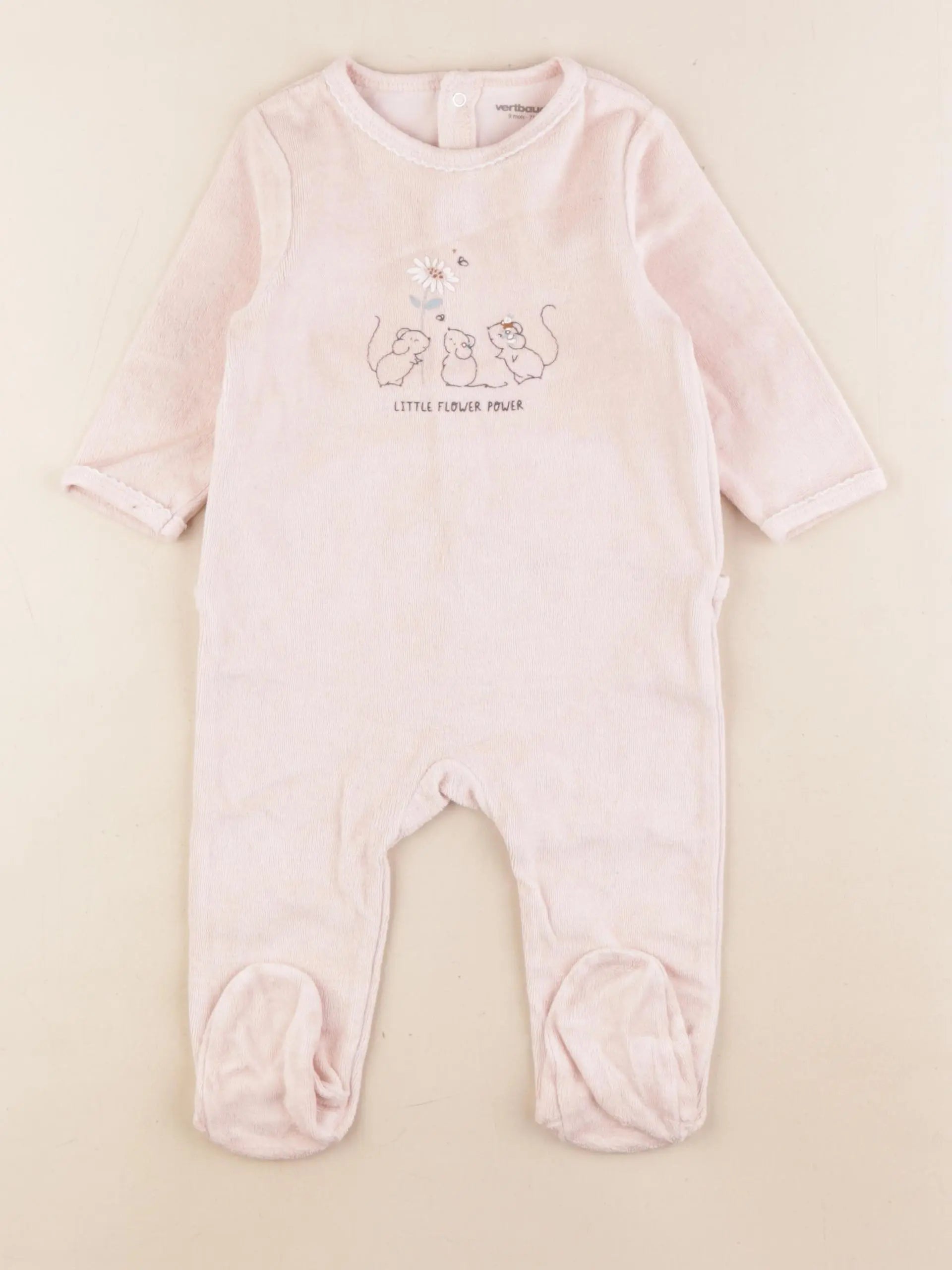 Vertbaudet - pyjama velours rose - 9 mois
