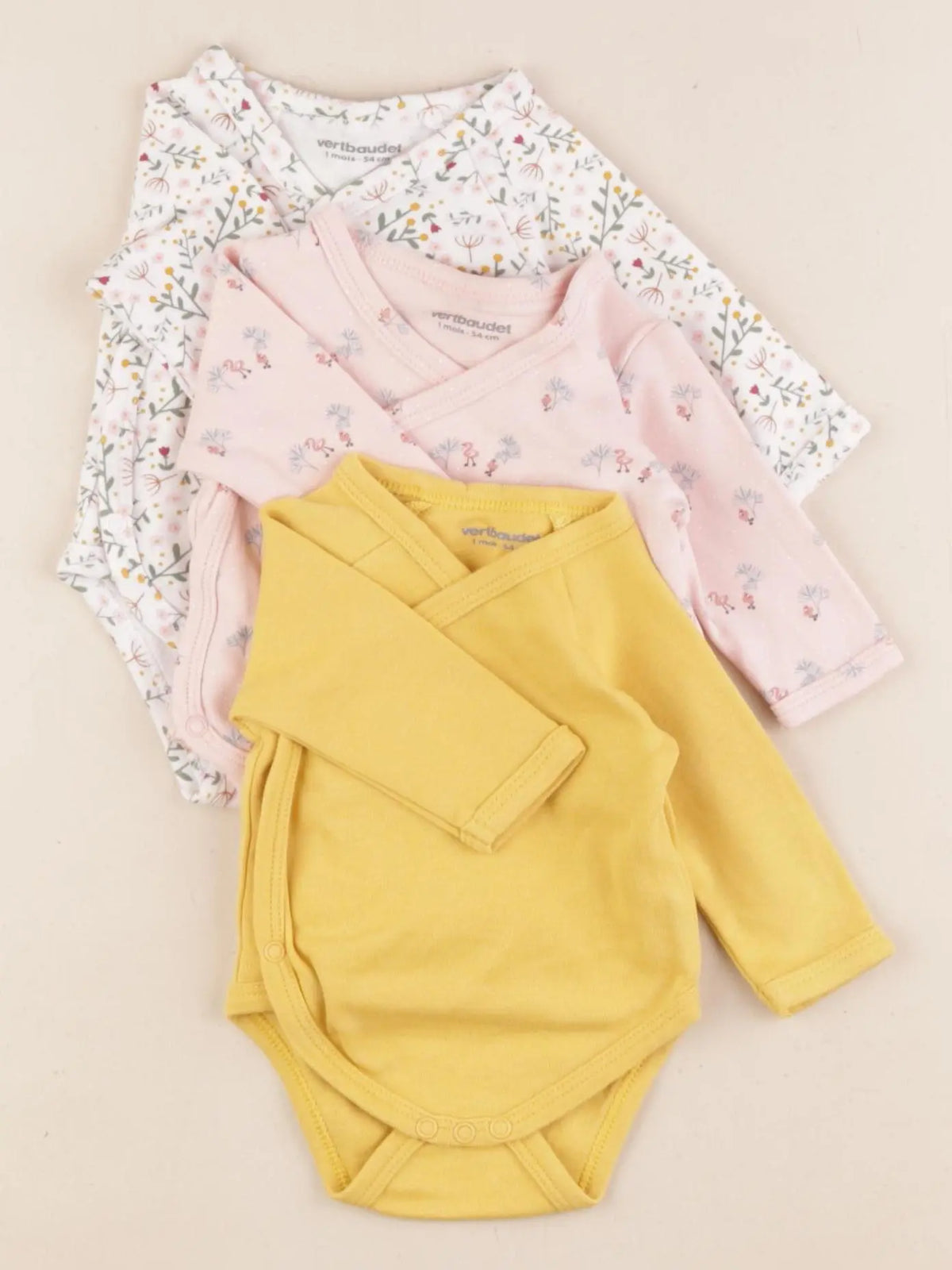 Vertbaudet - lot de 3 bodies en coton multicolore - 1 mois