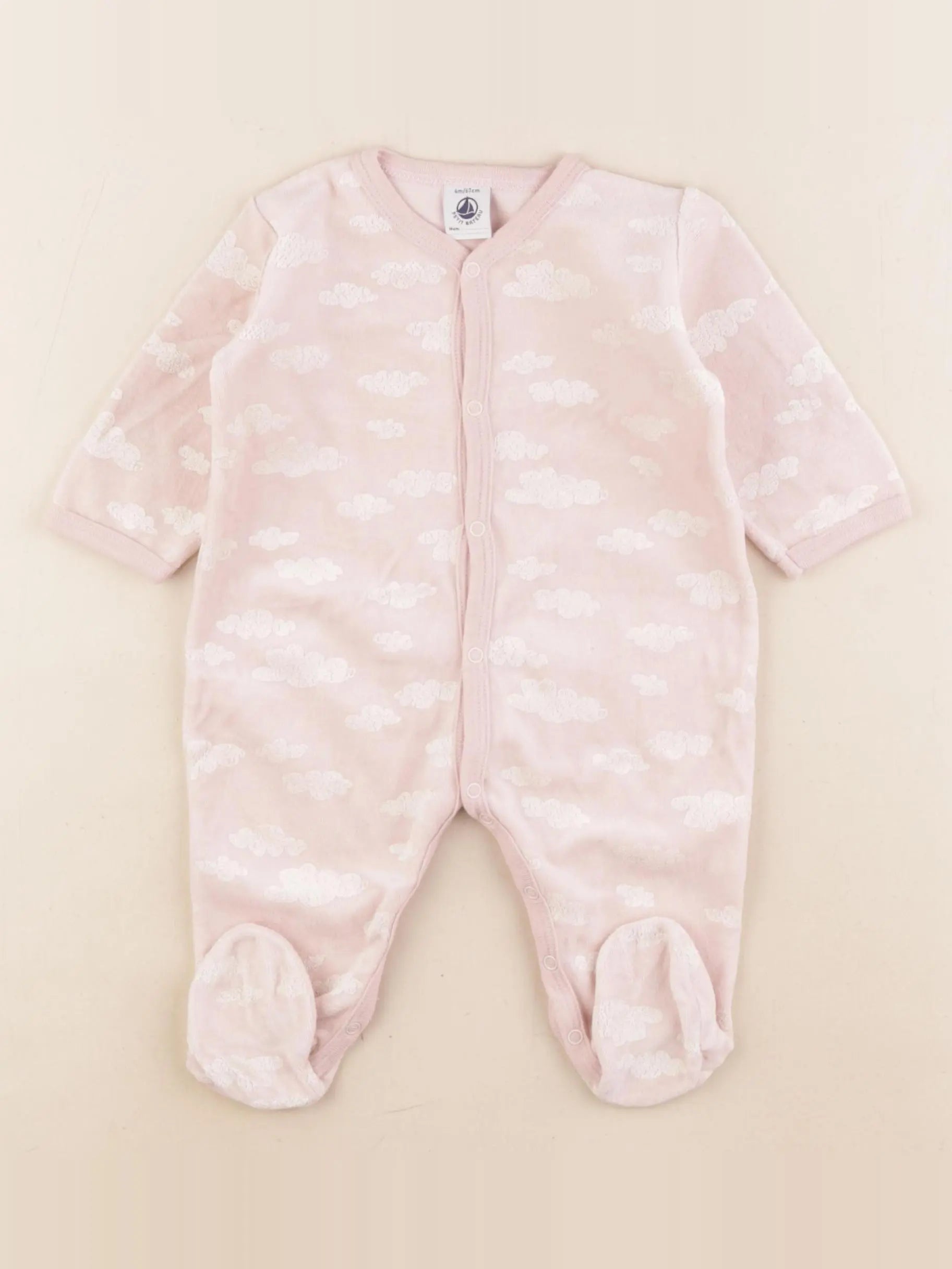 Petit Bateau - pyjama velours rose - 6 mois