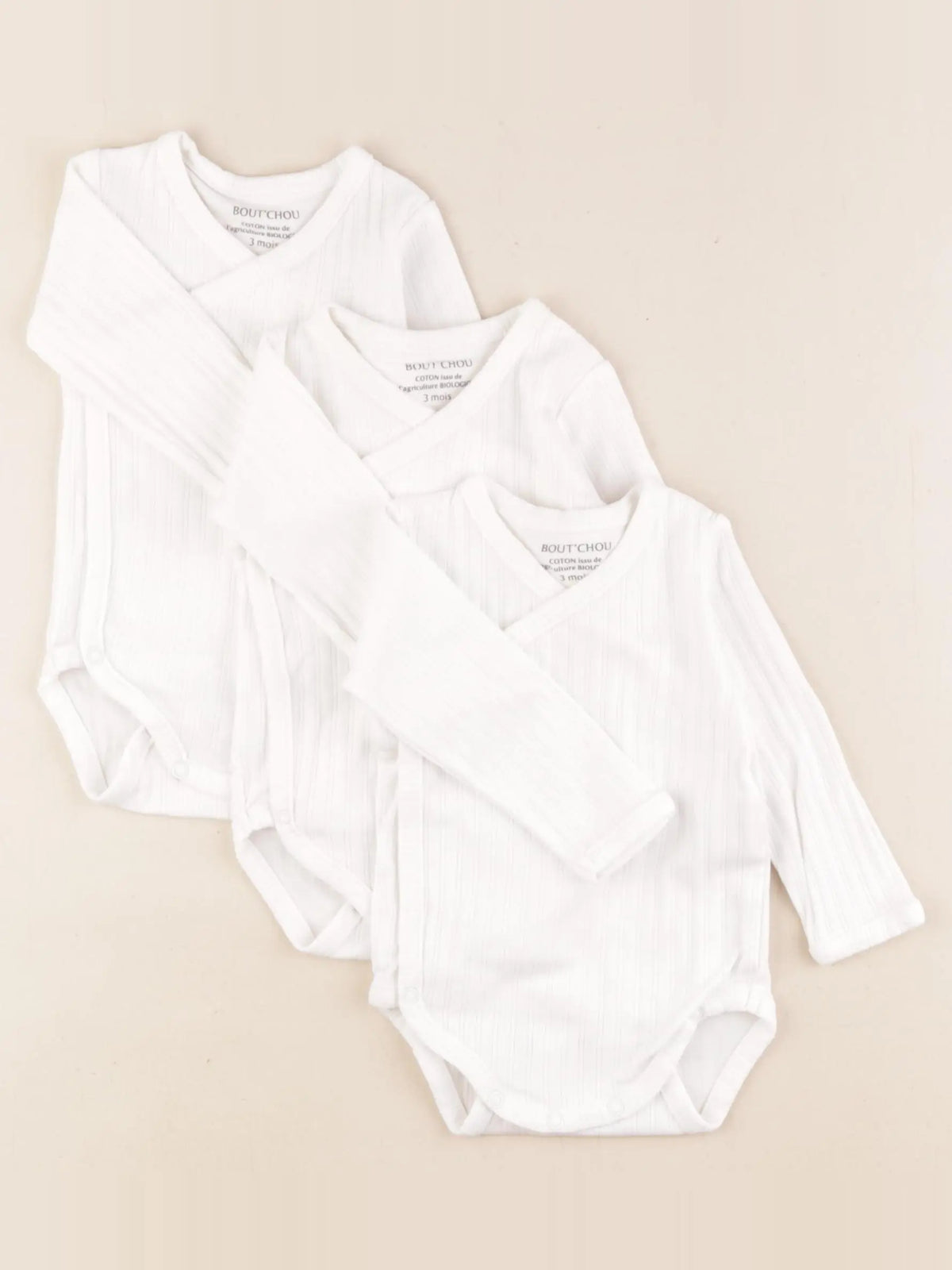 Boutchou - lot de 3 bodies en coton blanc - 3 mois