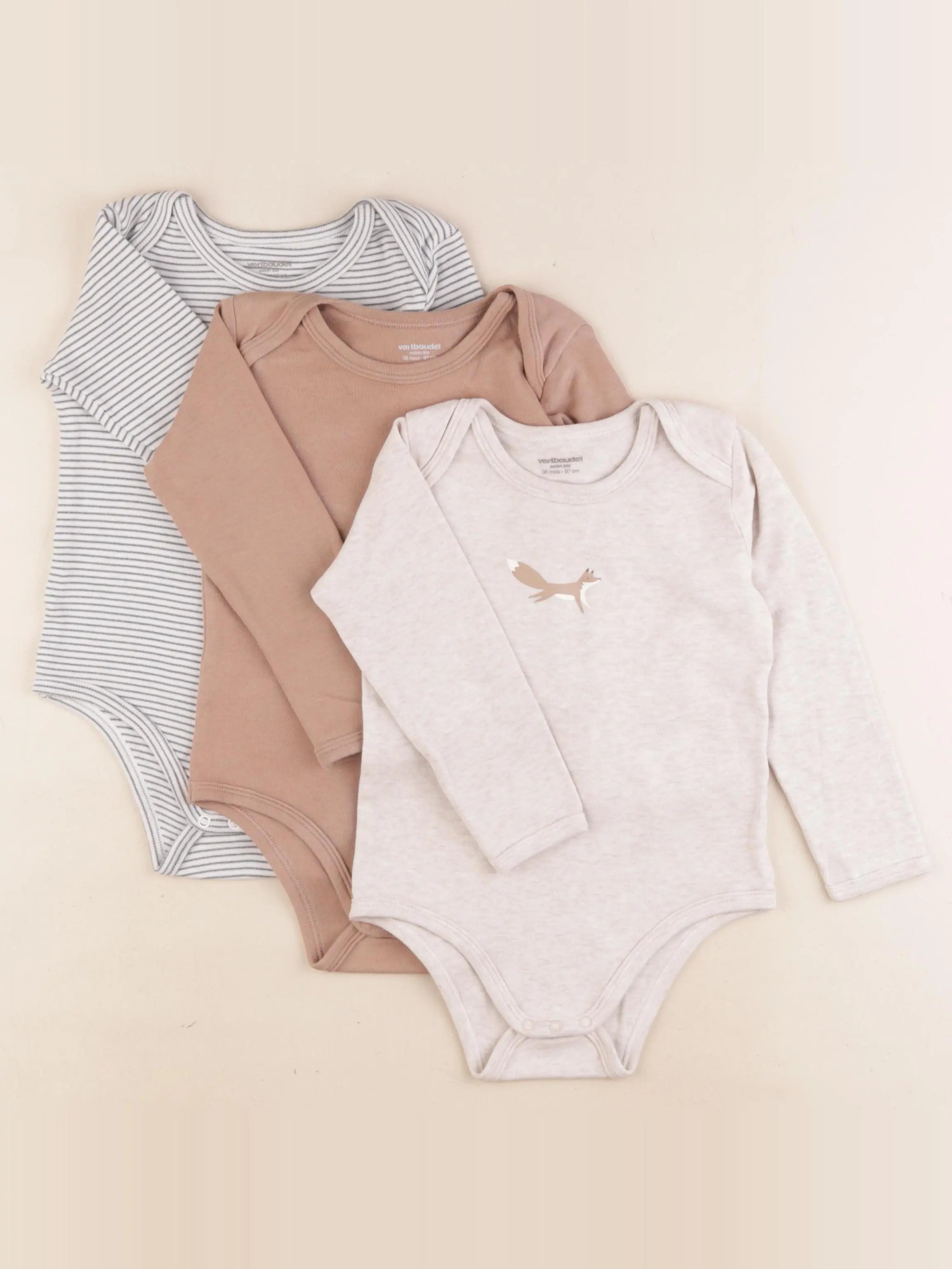 Vertbaudet - lot de 3 bodies en coton multicolore - 36 mois