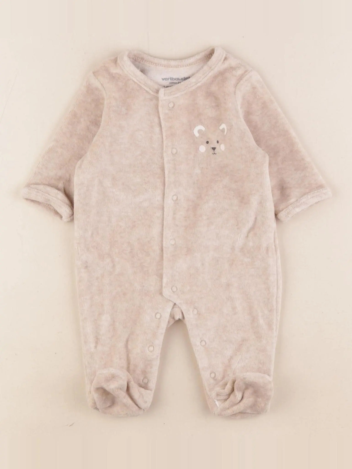 Vertbaudet - pyjama velours beige - 1 mois