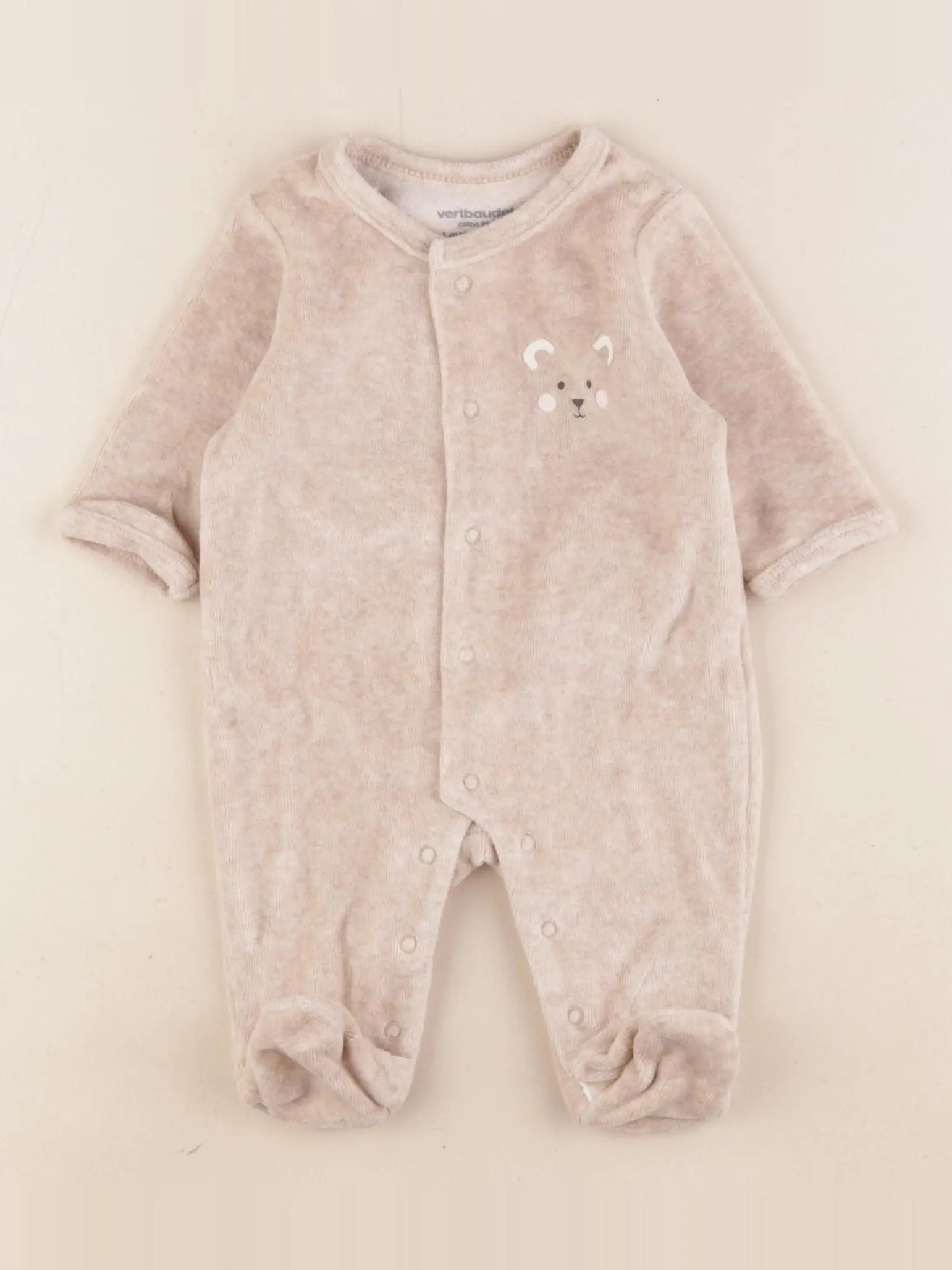Vertbaudet - pyjama velours beige - 1 mois