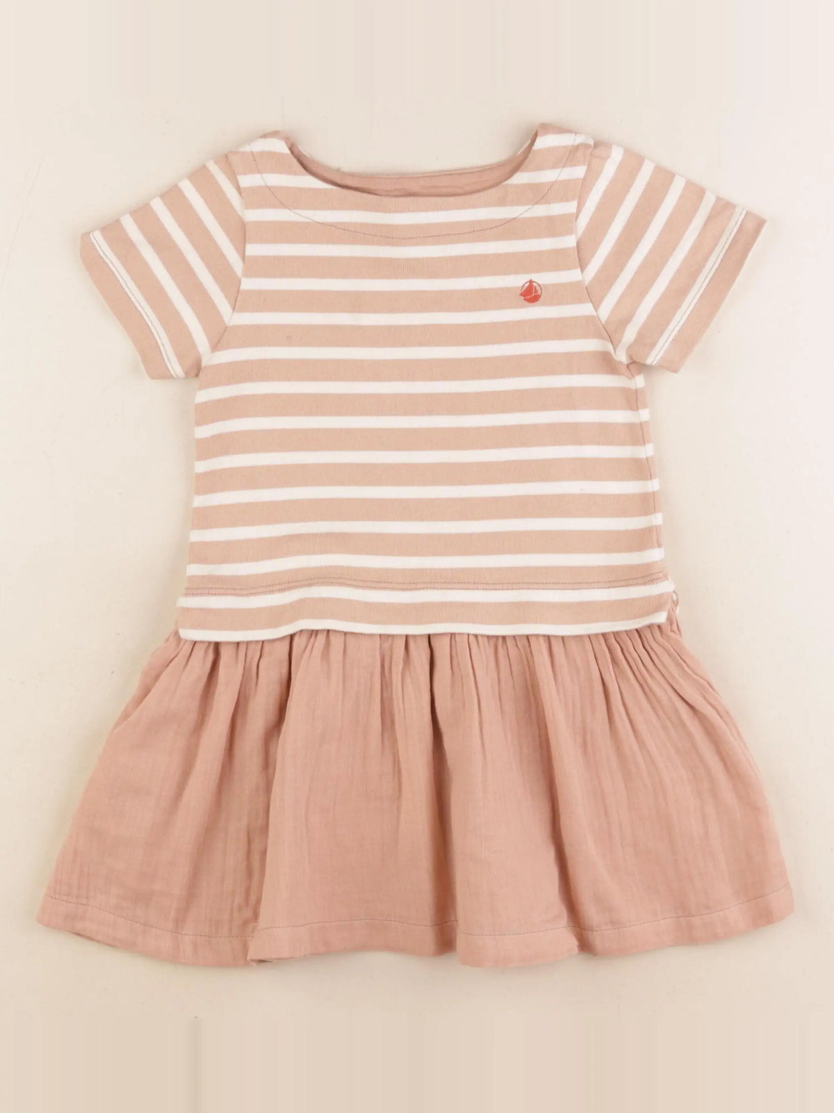 Petit Bateau - robe blanc, rose - 4 ans