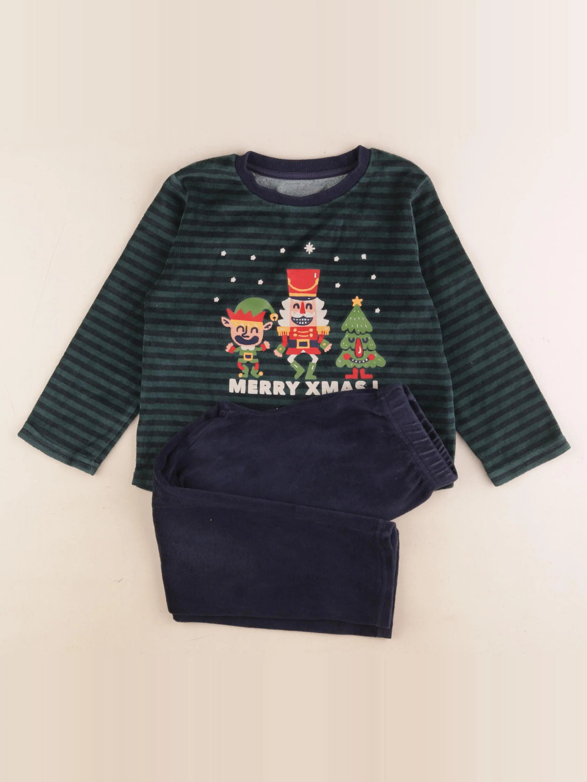 Vertbaudet - pyjama velours bleu, vert - 5 ans