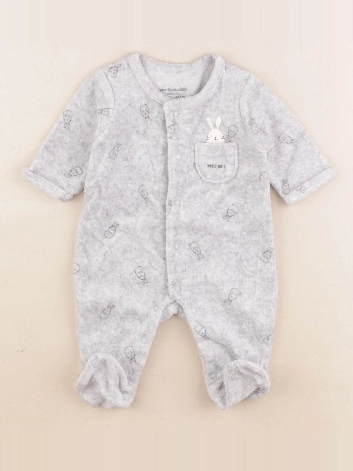 Vertbaudet - pyjama velours gris - 1 mois