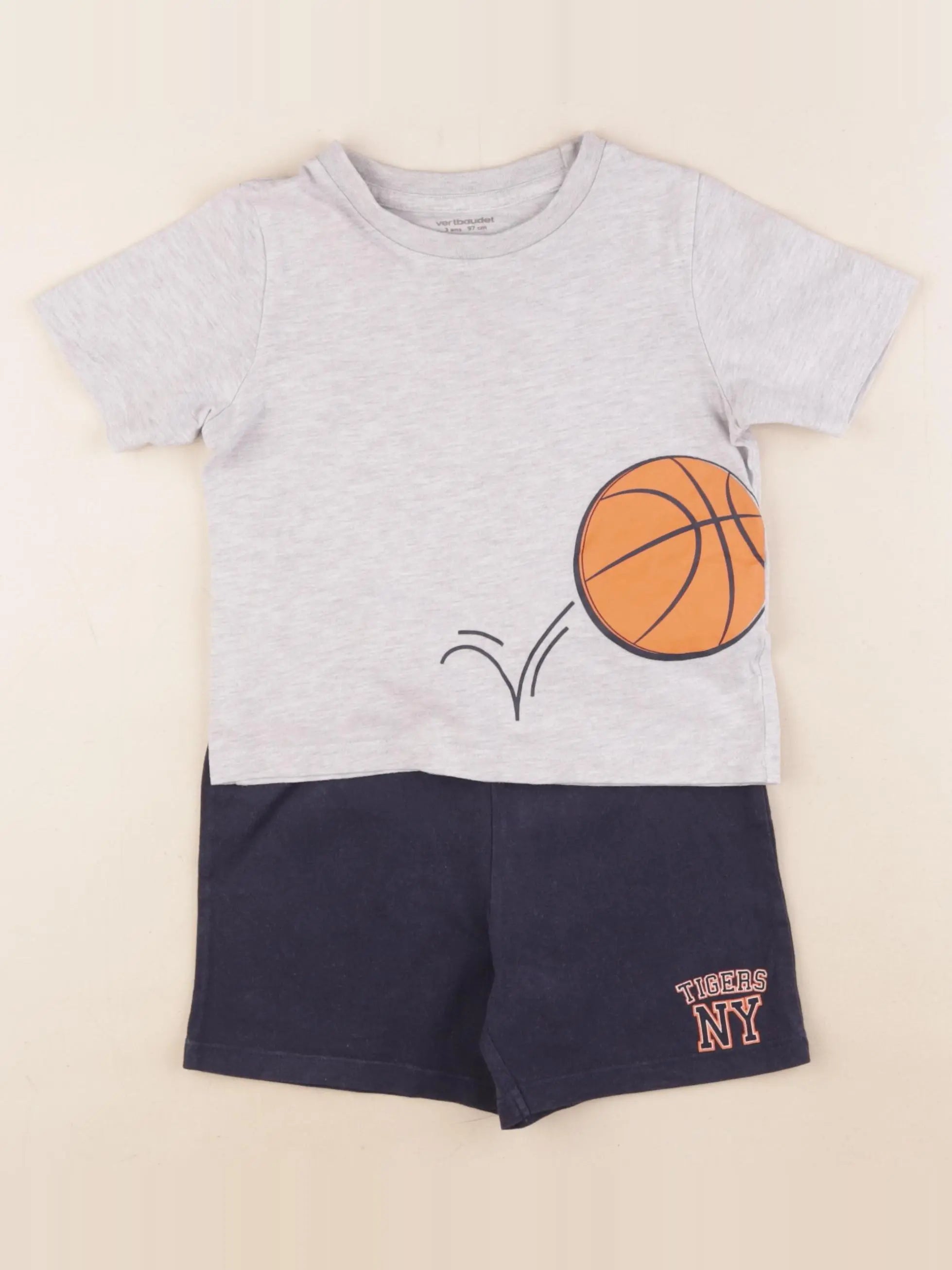 Vertbaudet - pyjama coton gris, bleu - 3 ans