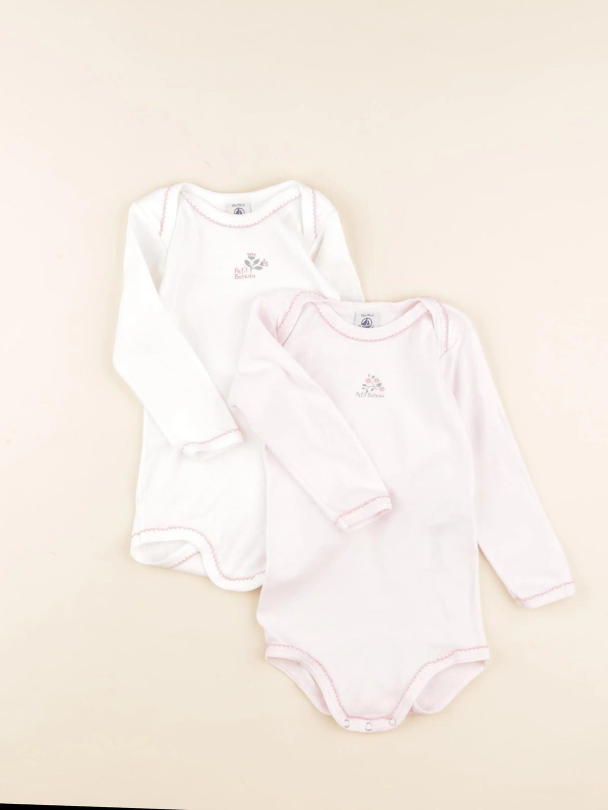 Petit Bateau - lot de 2 bodies en coton blanc, rose - 18 mois